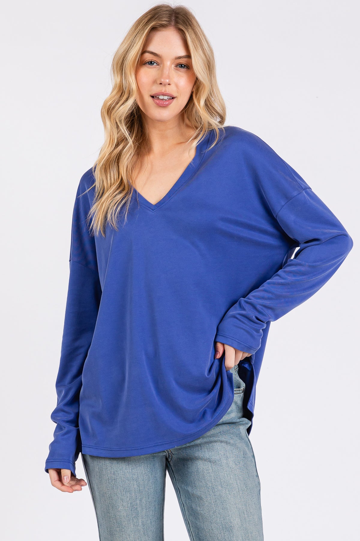 Modal Piqué Relaxed Fit Long Sleeve Top