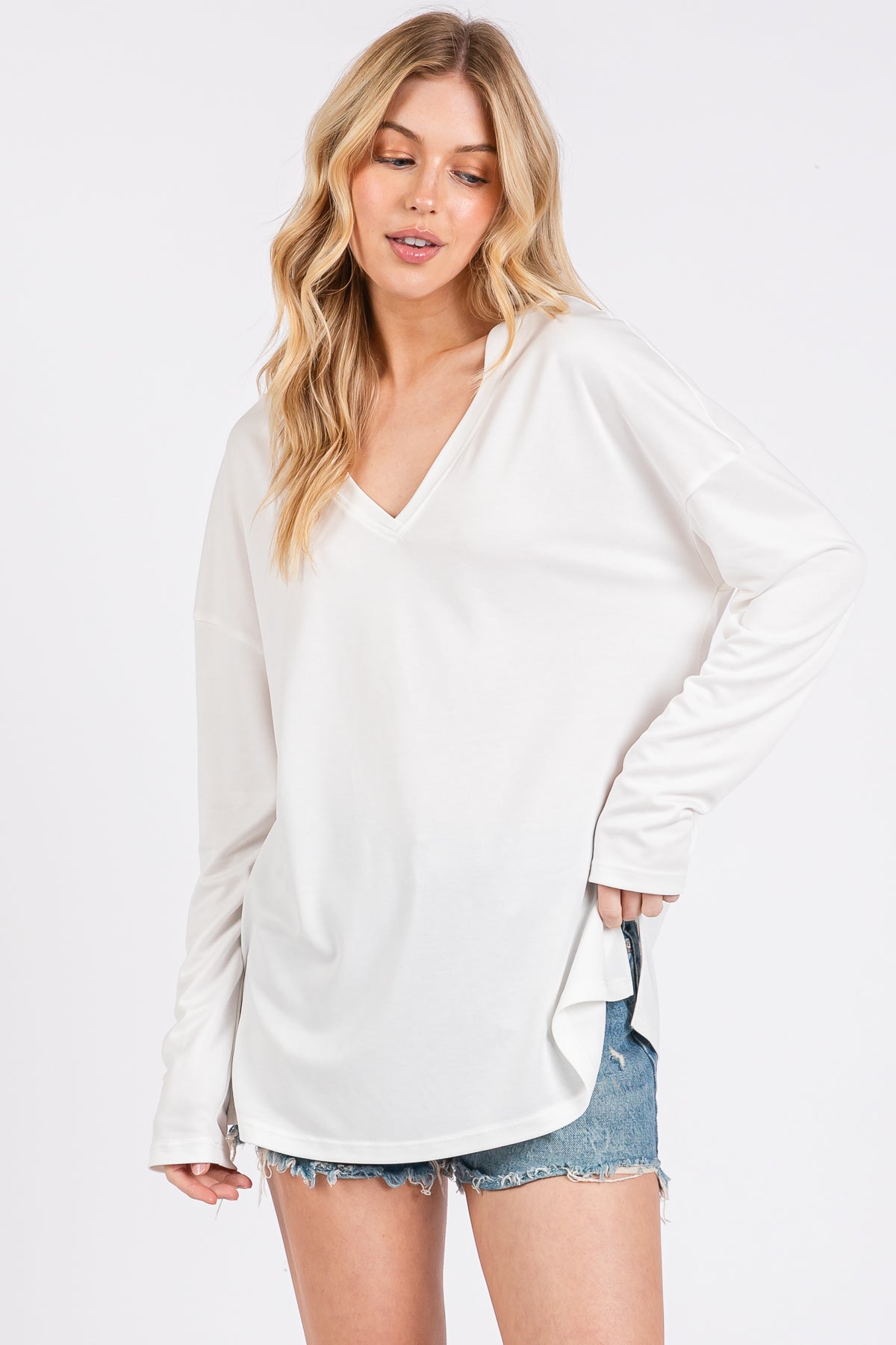 Modal Piqué Relaxed Fit Long Sleeve Top