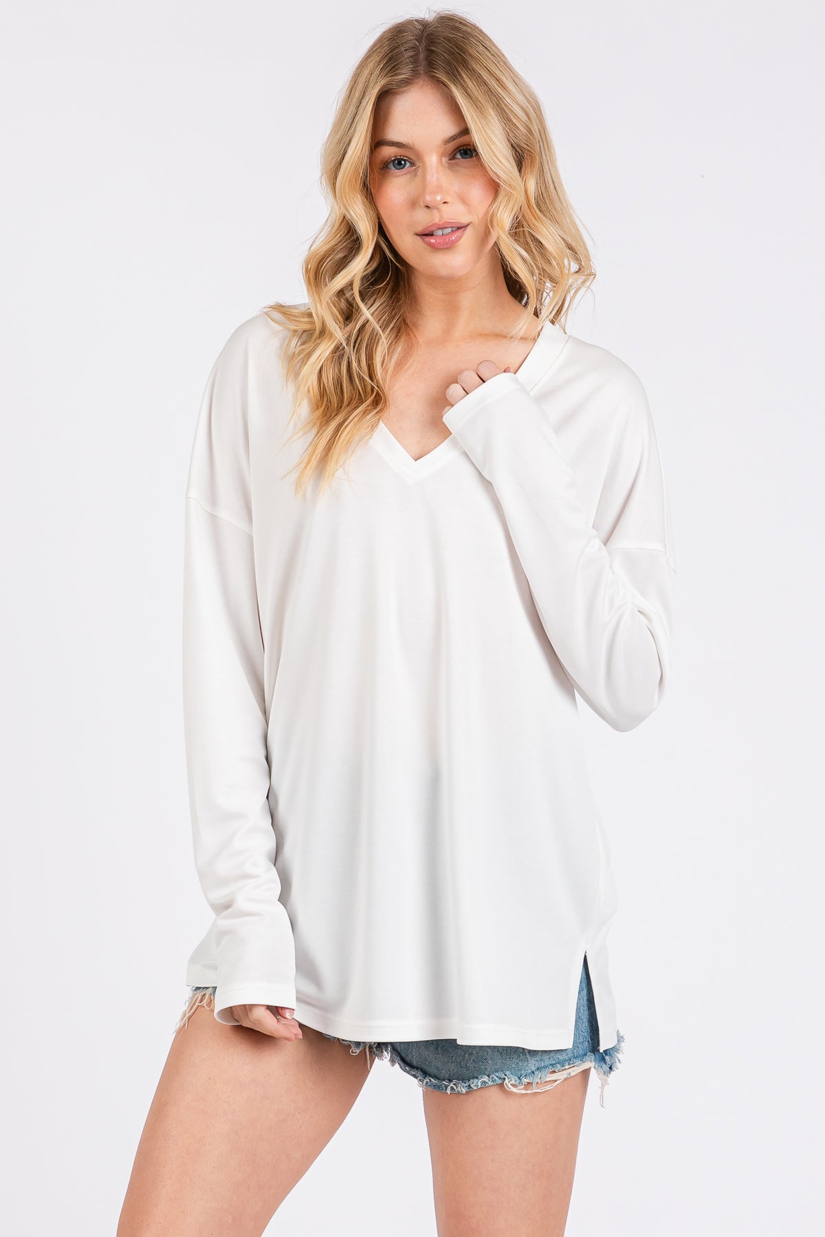 Modal Piqué Relaxed Fit Long Sleeve Top