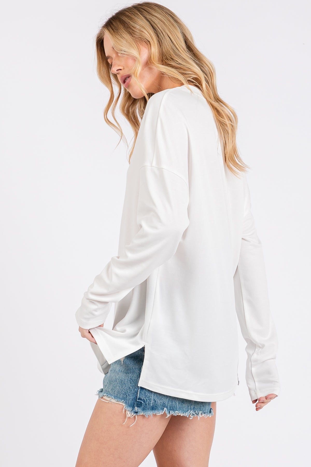 Modal Piqué Relaxed Fit Long Sleeve Top
