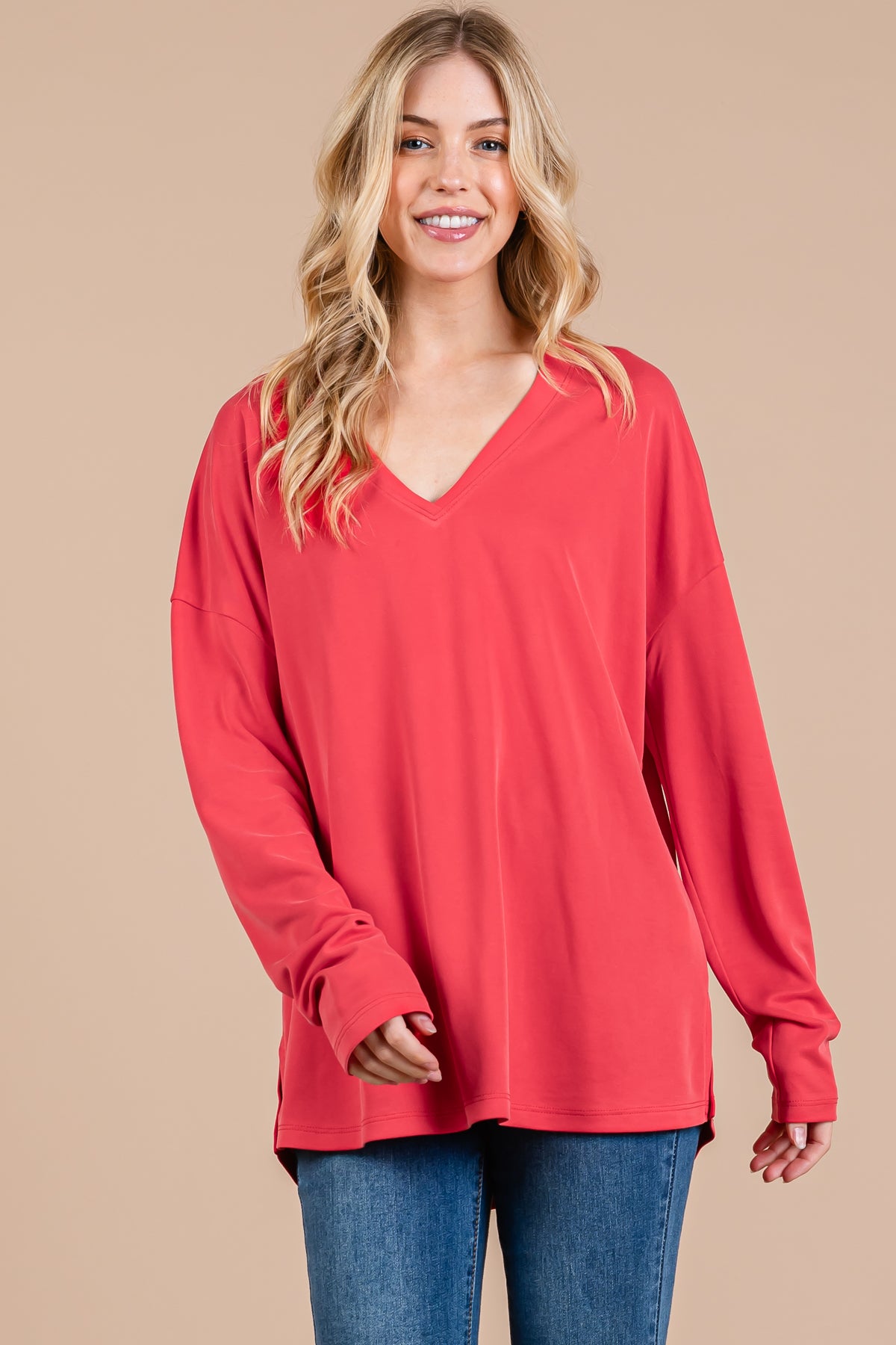 Modal Piqué Relaxed Fit Long Sleeve Top