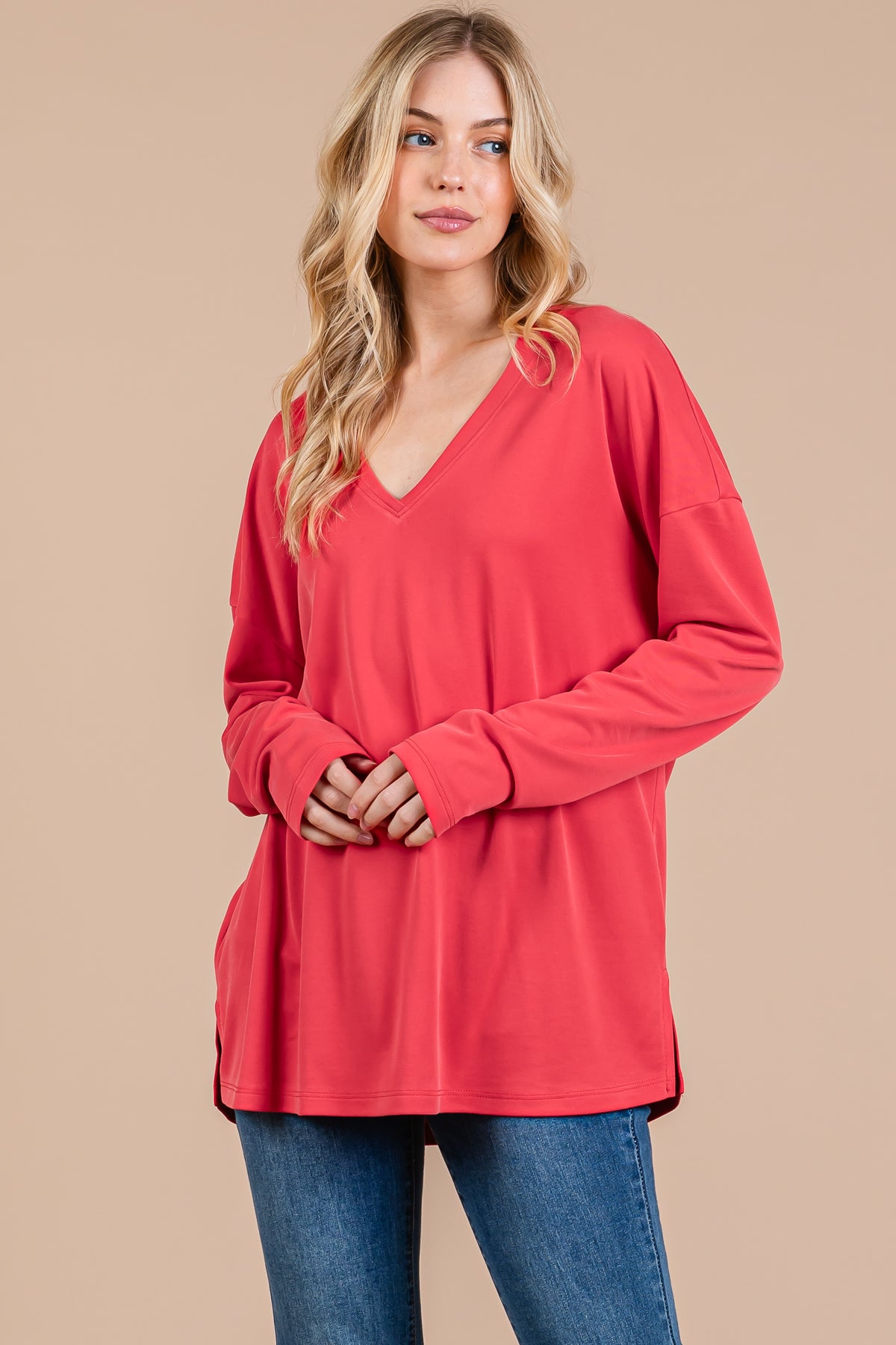 Modal Piqué Relaxed Fit Long Sleeve Top