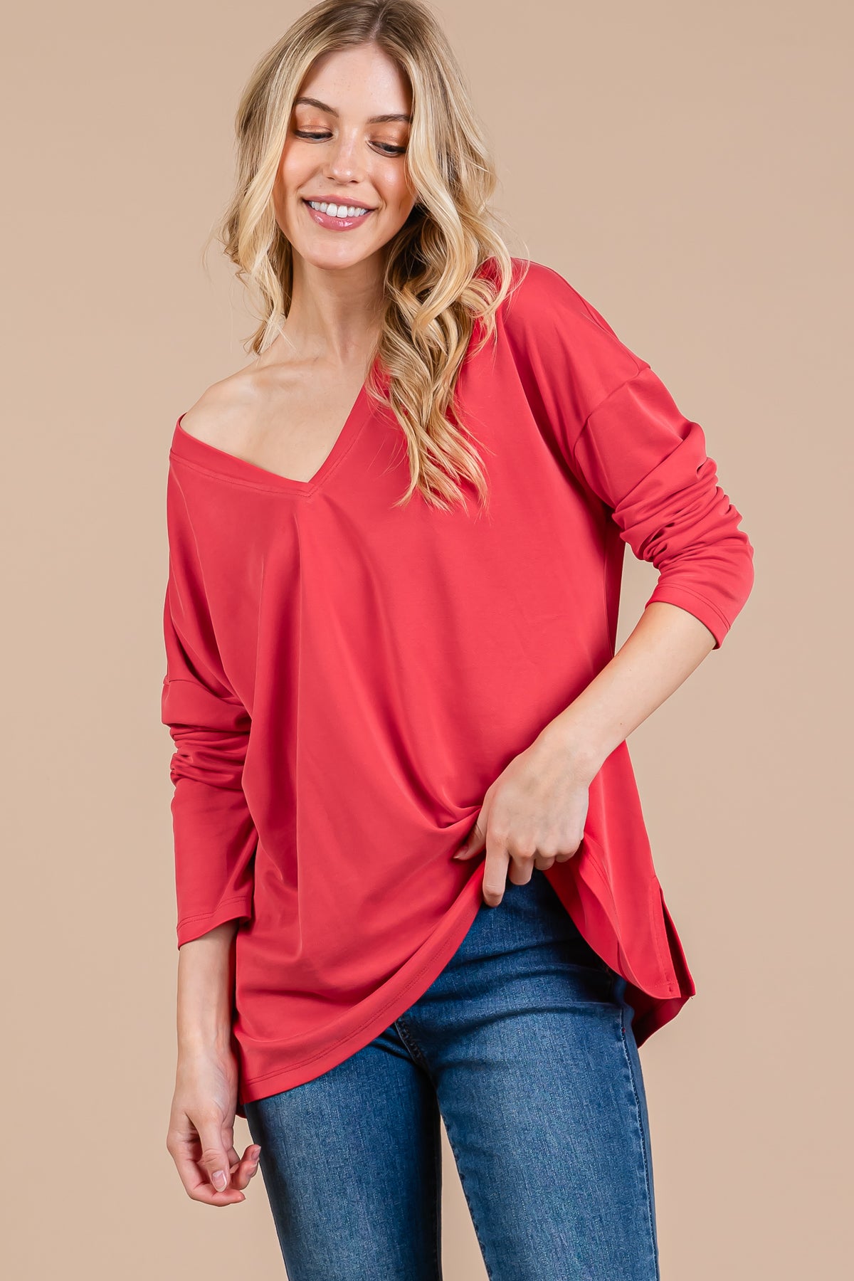 Modal Piqué Relaxed Fit Long Sleeve Top