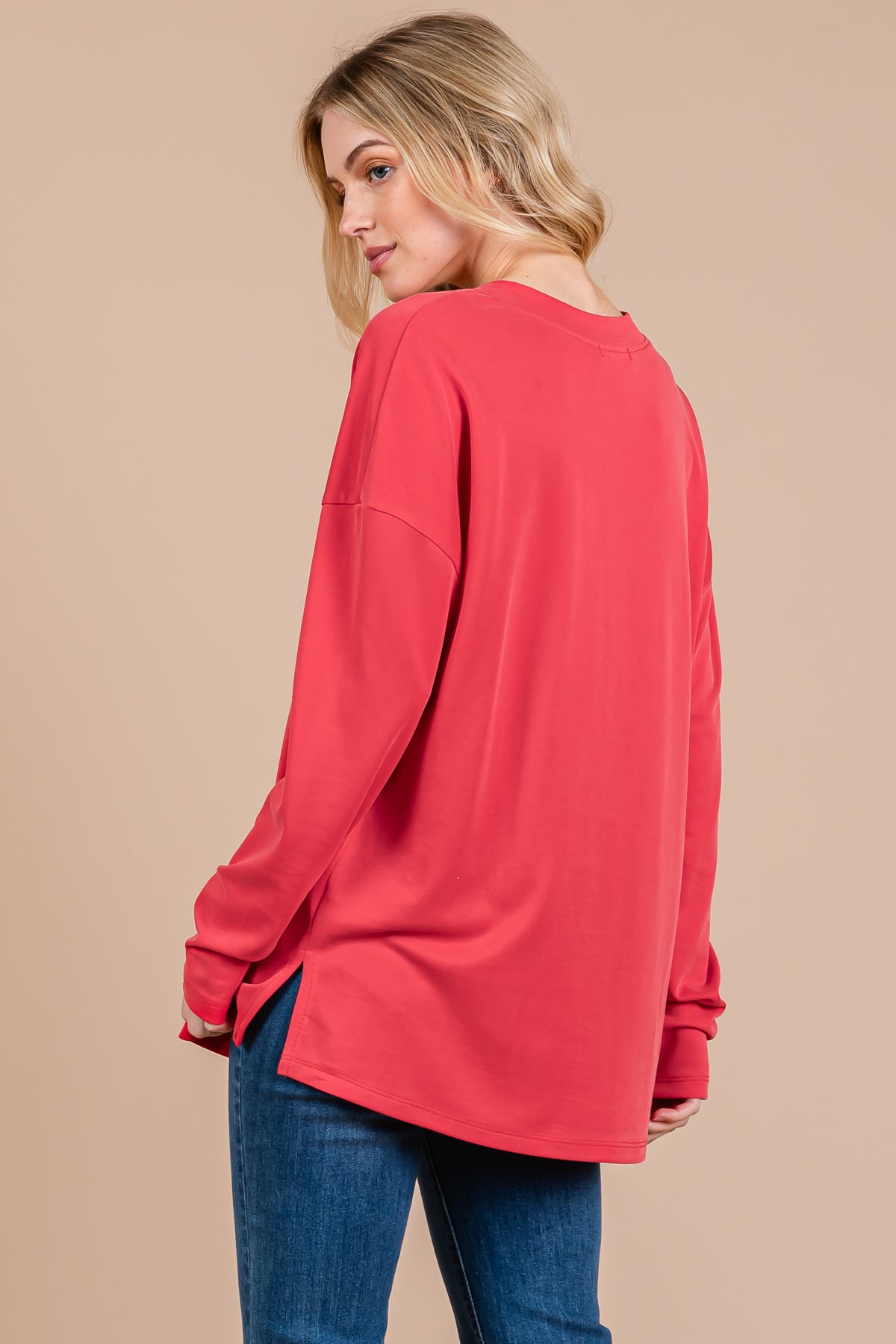 Modal Piqué Relaxed Fit Long Sleeve Top