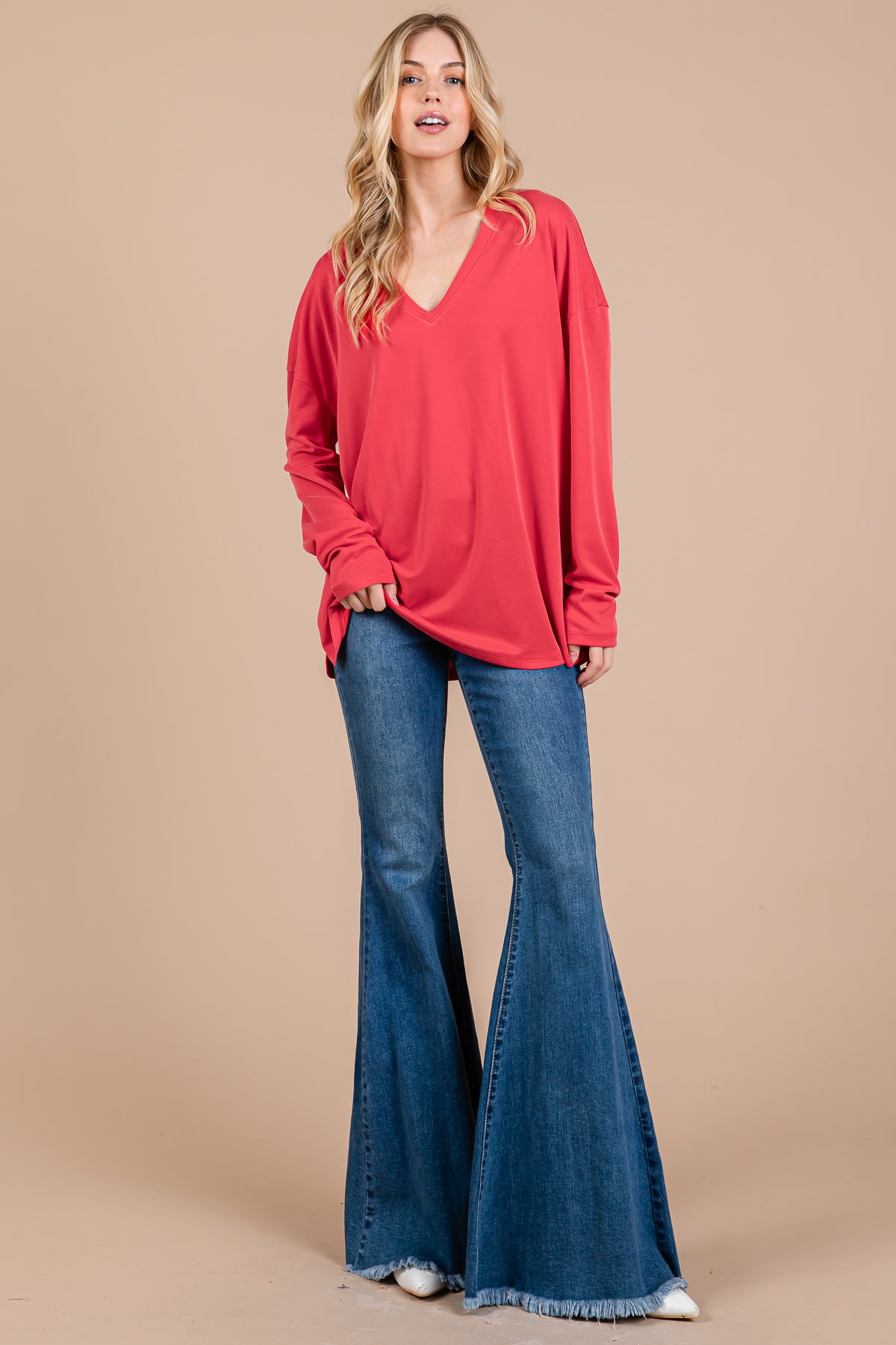Modal Piqué Relaxed Fit Long Sleeve Top