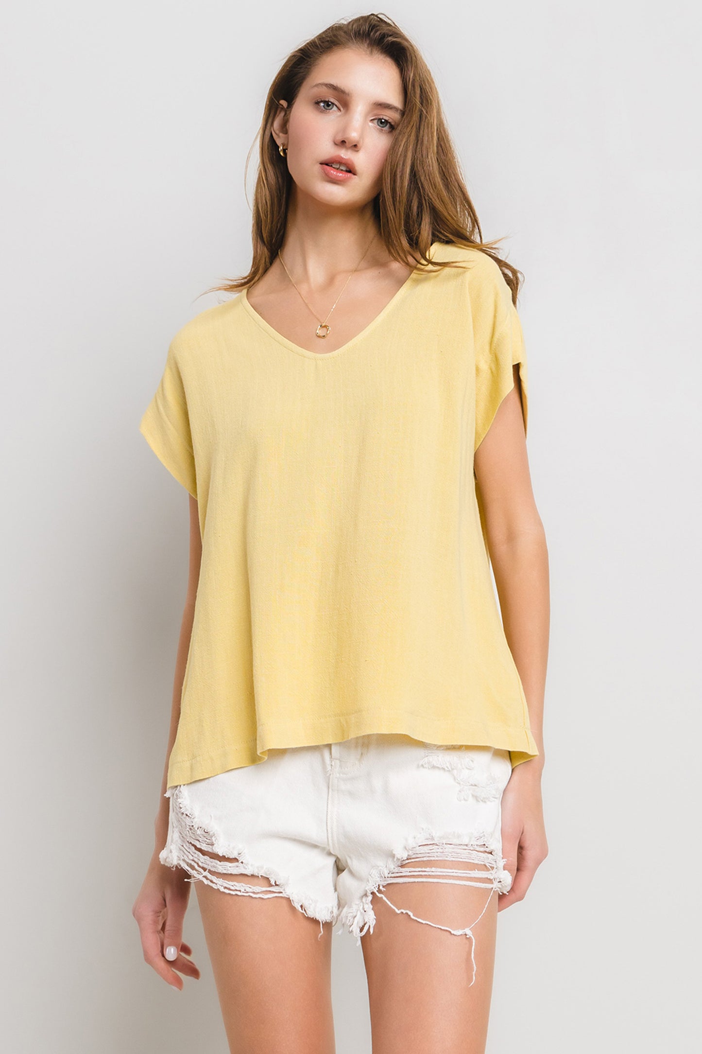 Relaxed Fit V-Neck Linen Top