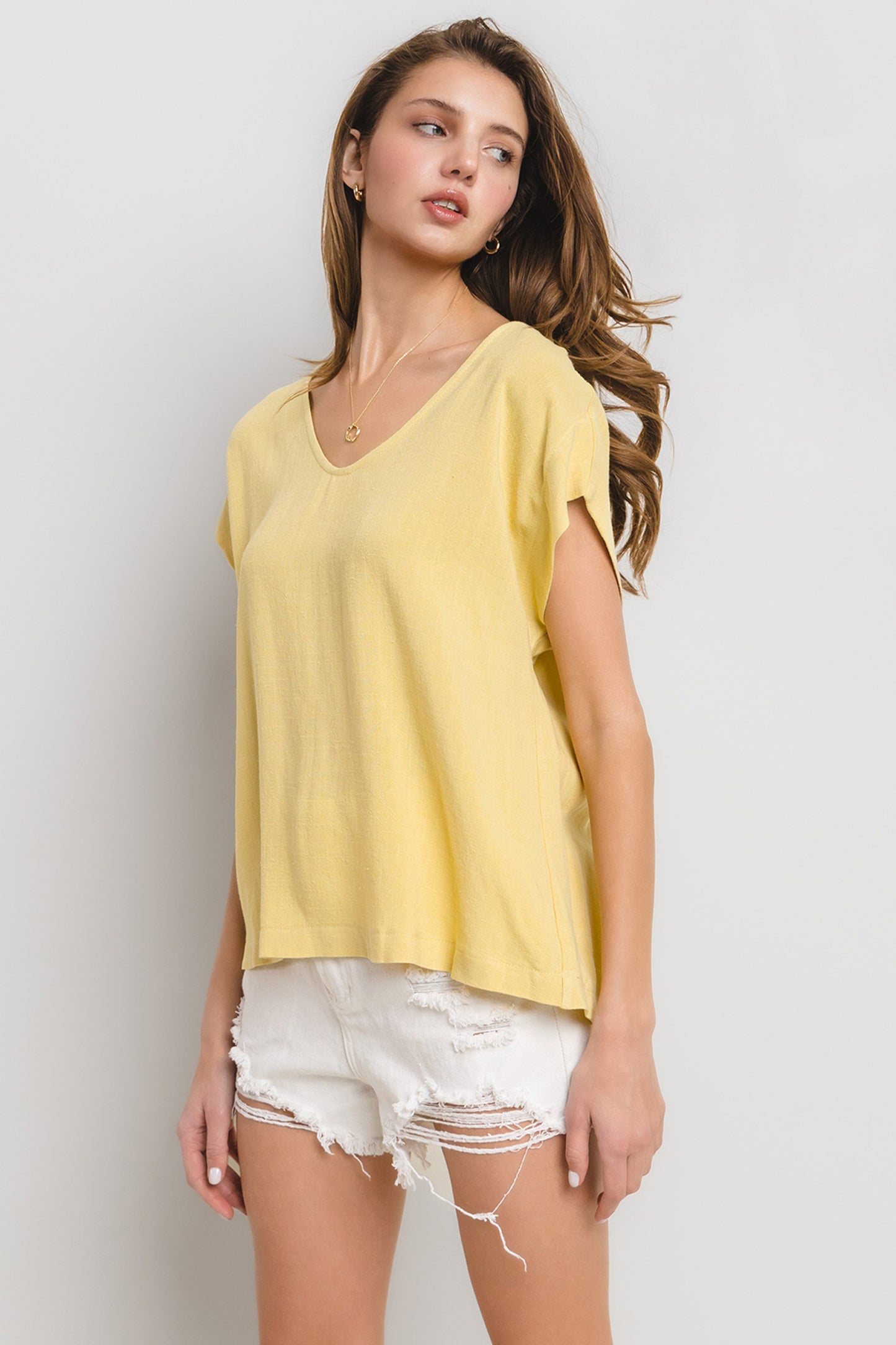 Relaxed Fit V-Neck Linen Top