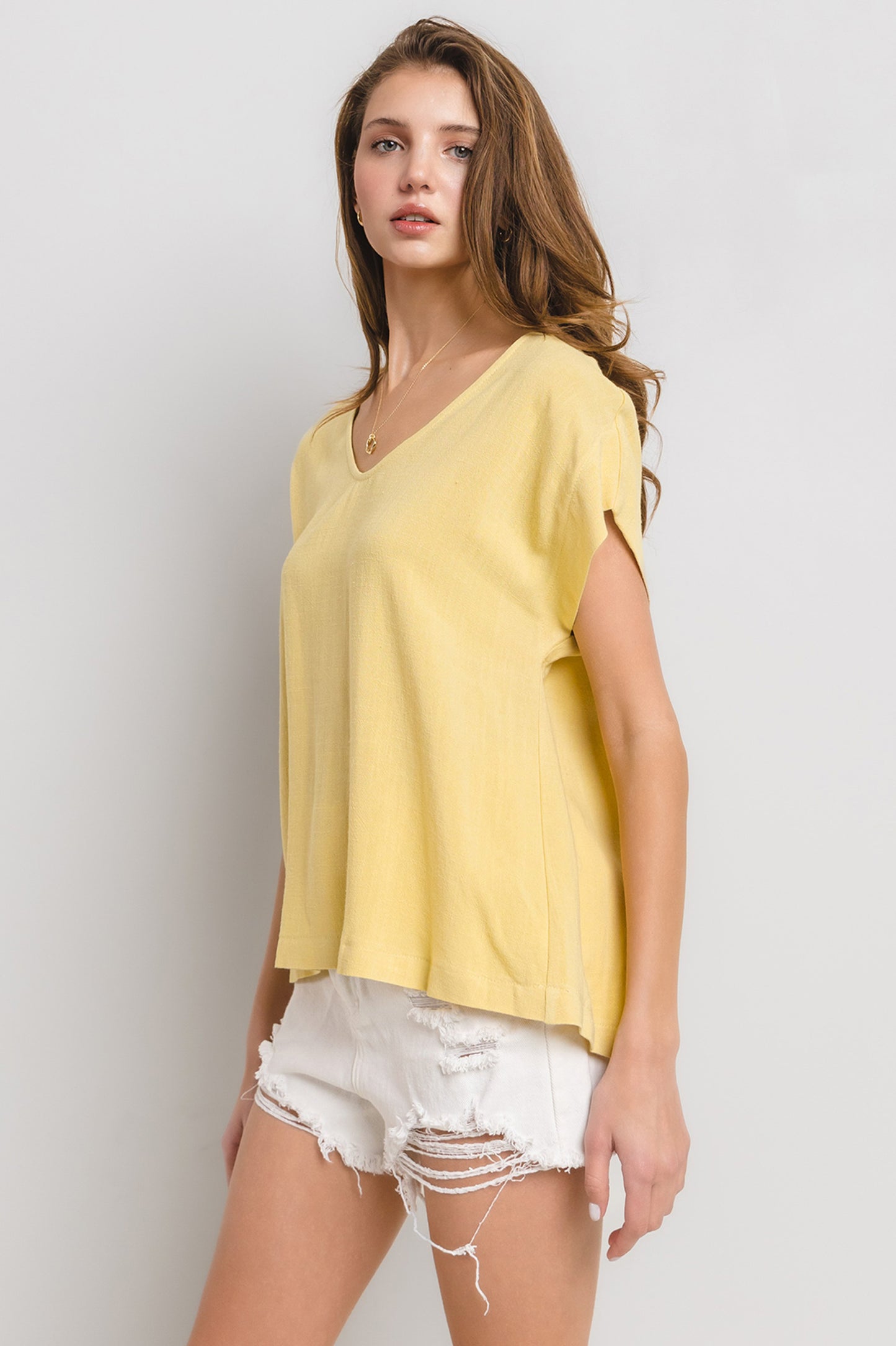 Relaxed Fit V-Neck Linen Top