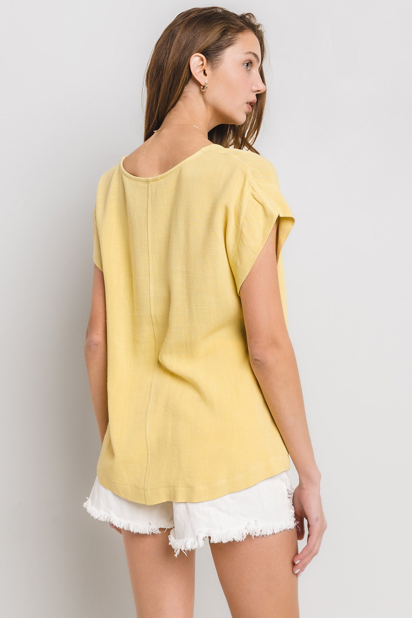 Relaxed Fit V-Neck Linen Top