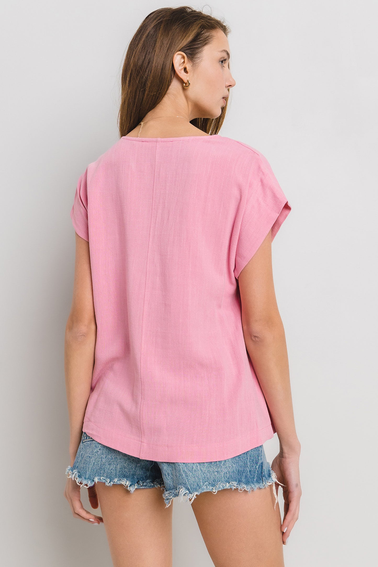 Relaxed Fit V-Neck Linen Top