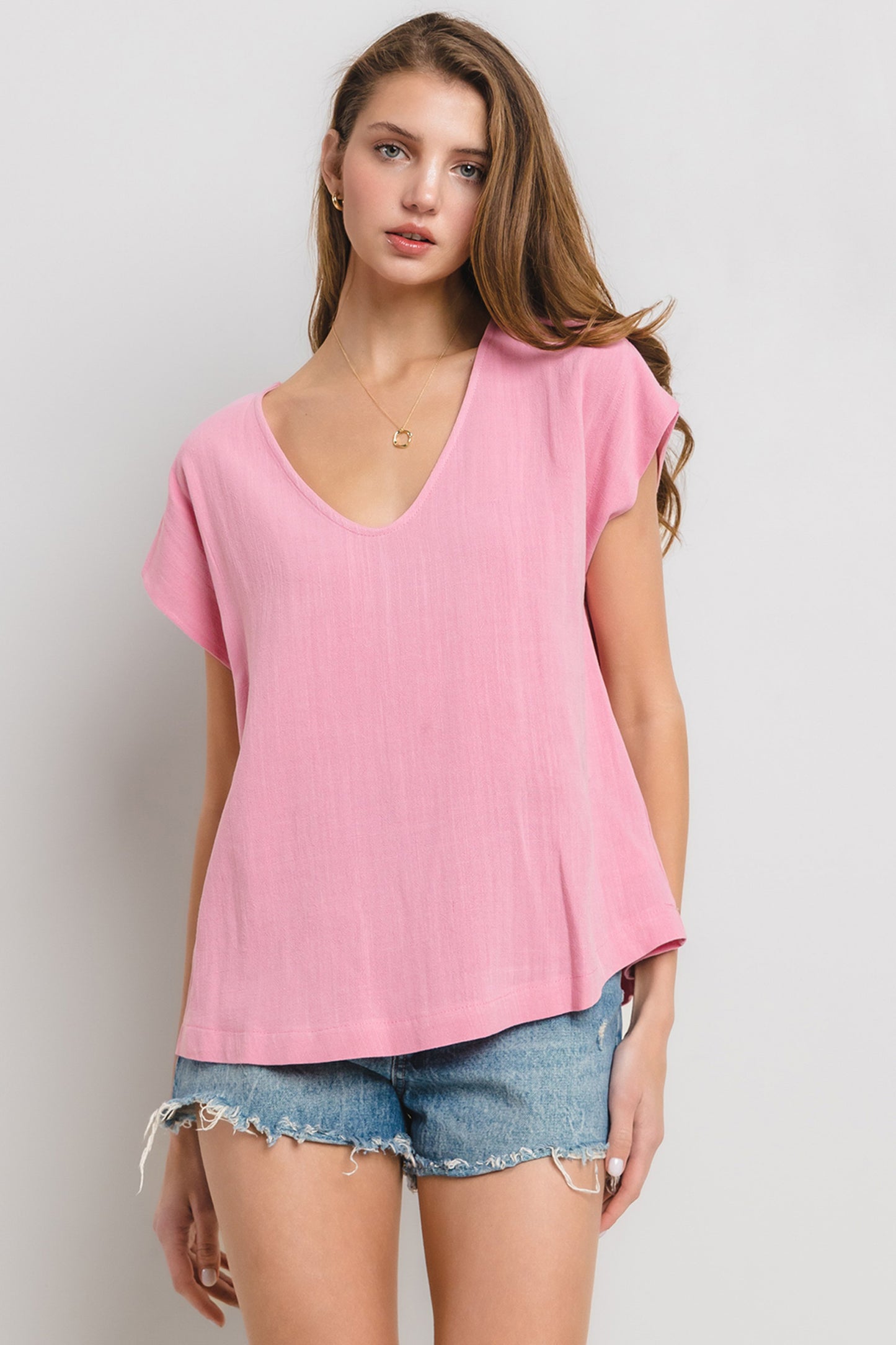 Relaxed Fit V-Neck Linen Top