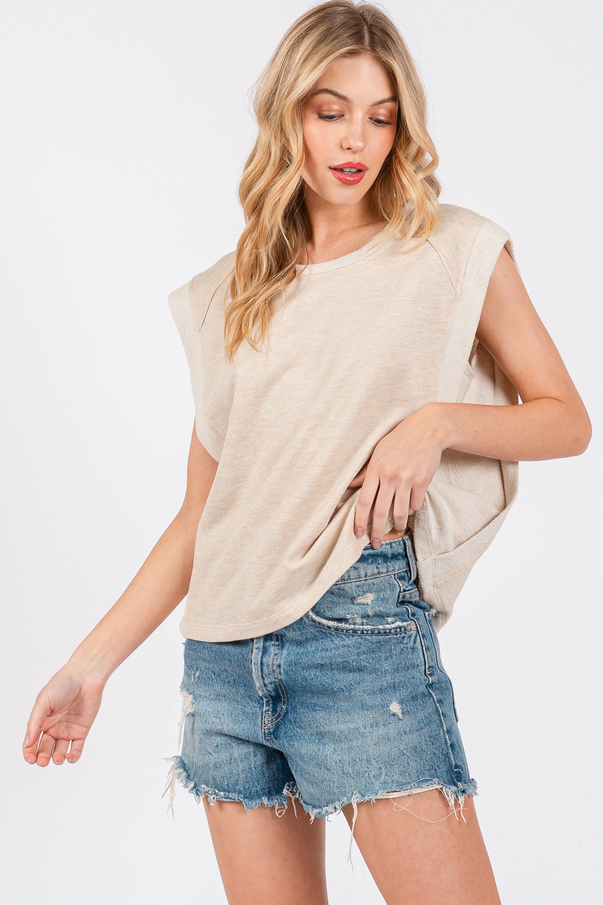 French Terry Cap Sleeve Top