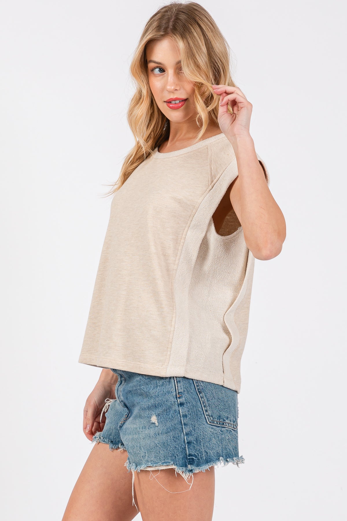 French Terry Cap Sleeve Top