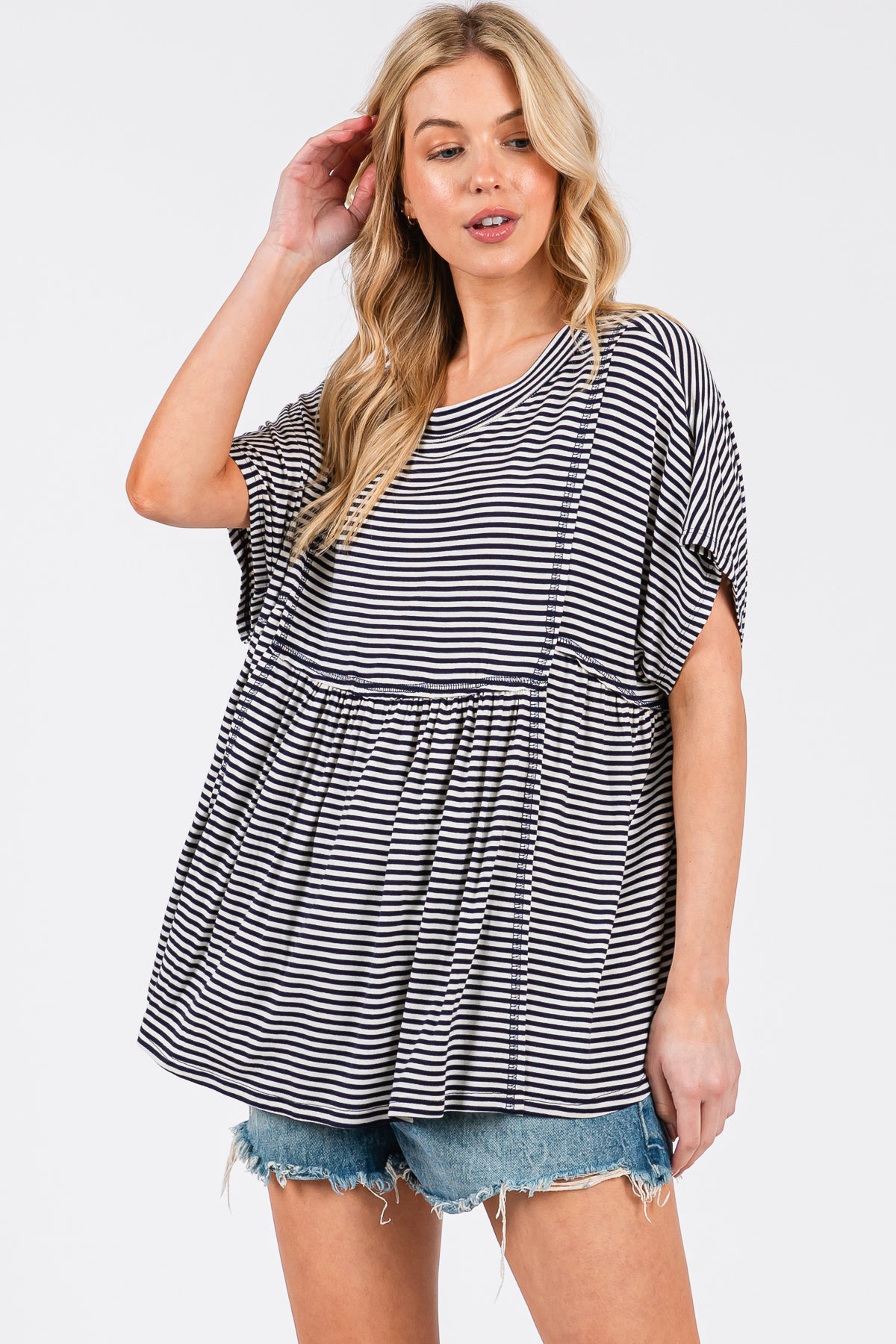 Rayon Striped Babydoll Top – Soft, Flowy & Effortless