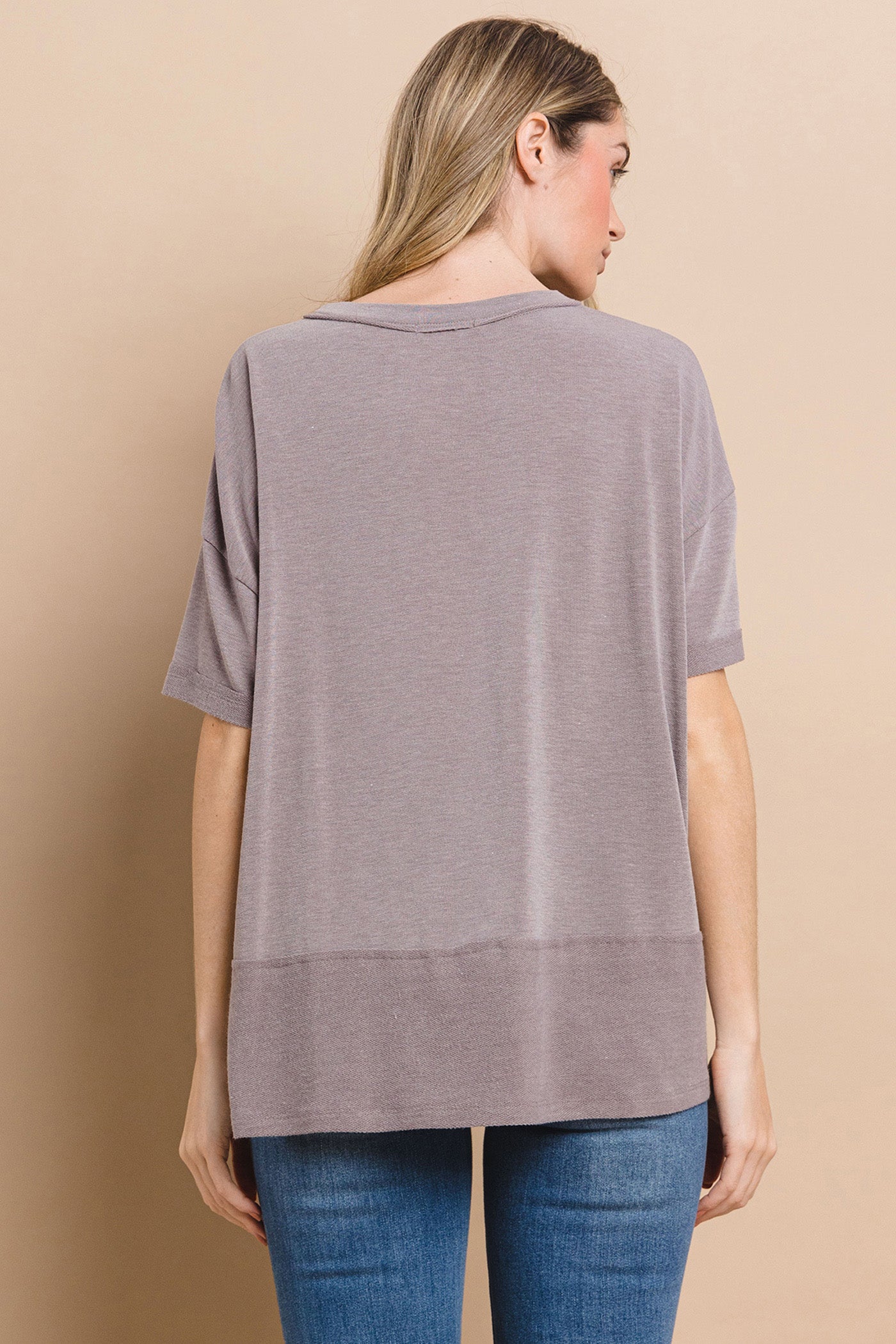 Crew Neck Short Sleeve Oversized French Teery Knit Top