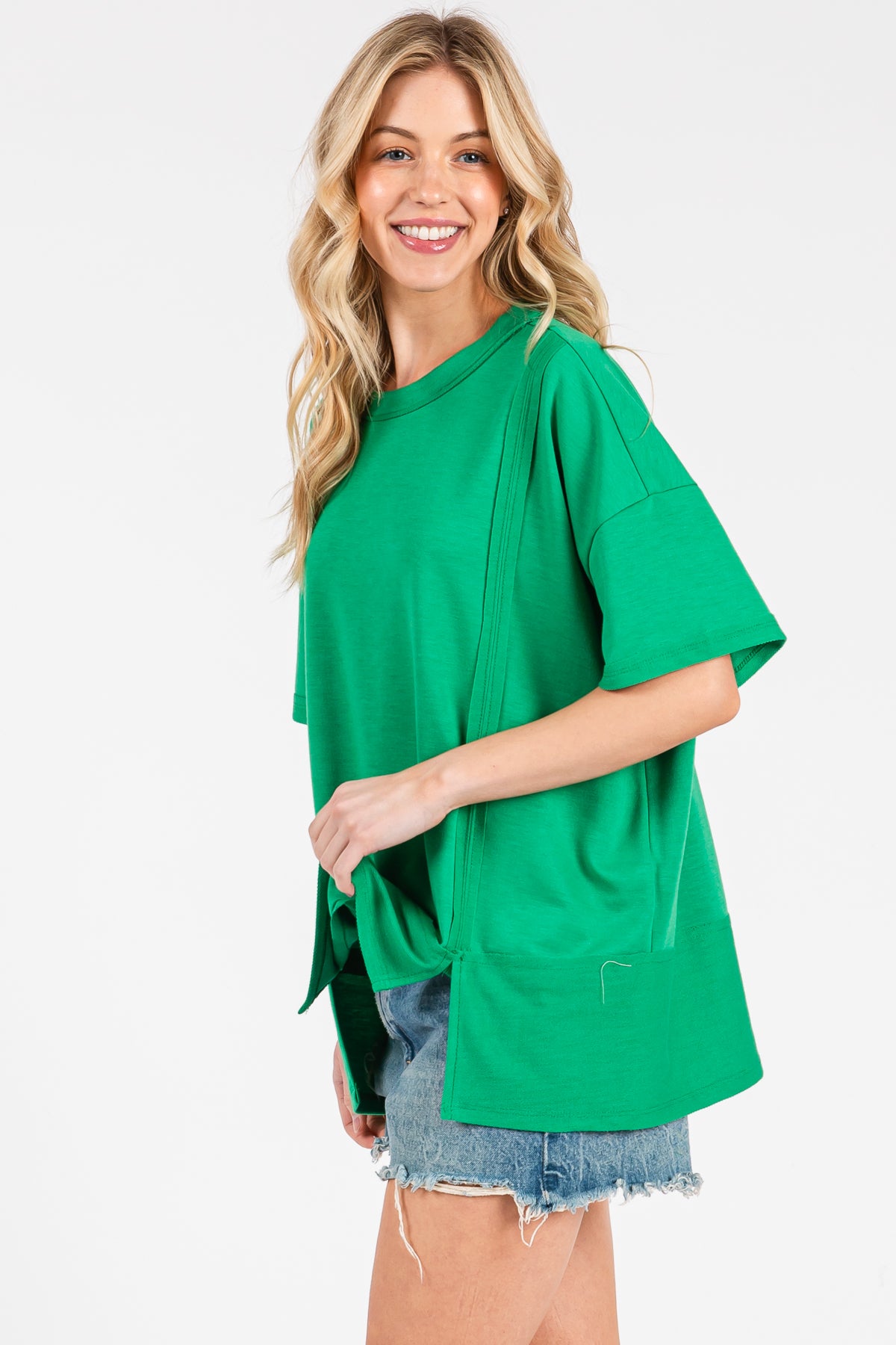 Crew Neck Short Sleeve Oversized French Teery Knit Top