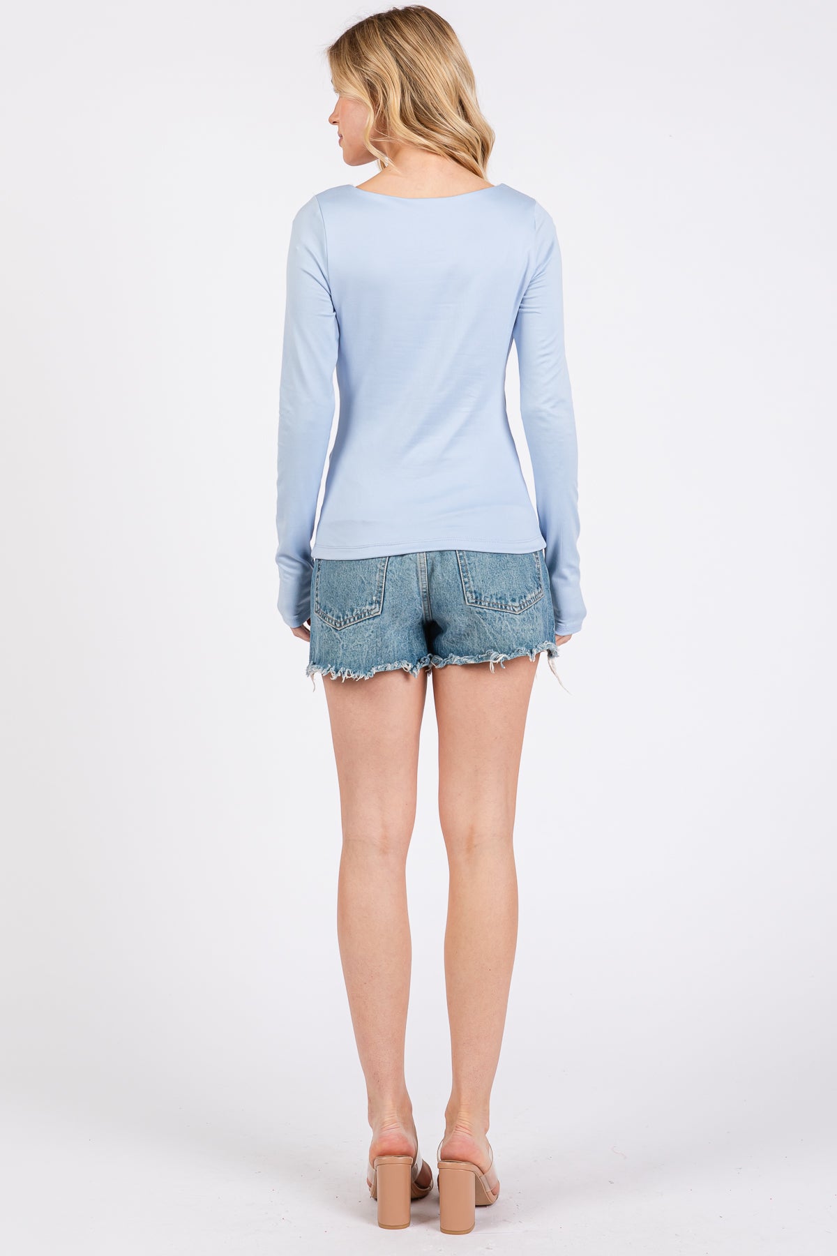 Double-Lined Square Neck Long Sleeve Top