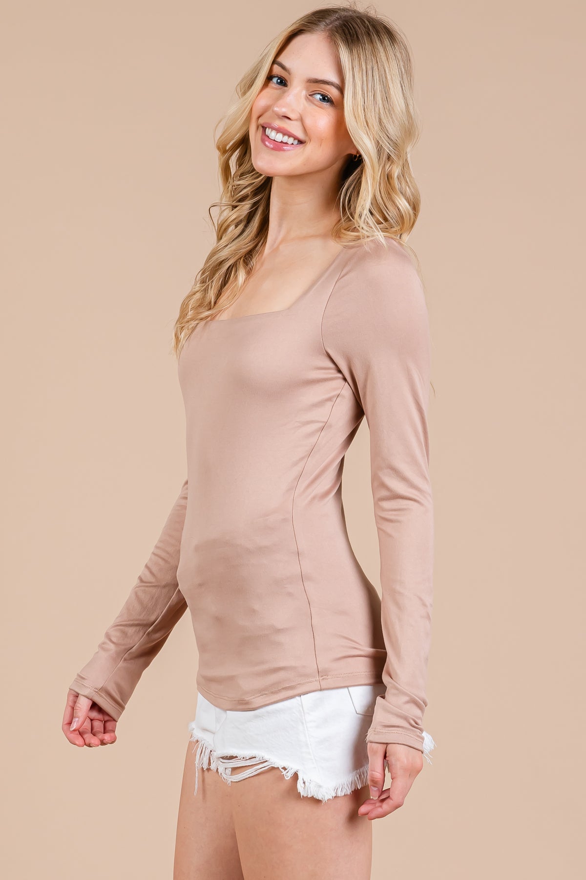 Double-Lined Square Neck Long Sleeve Top