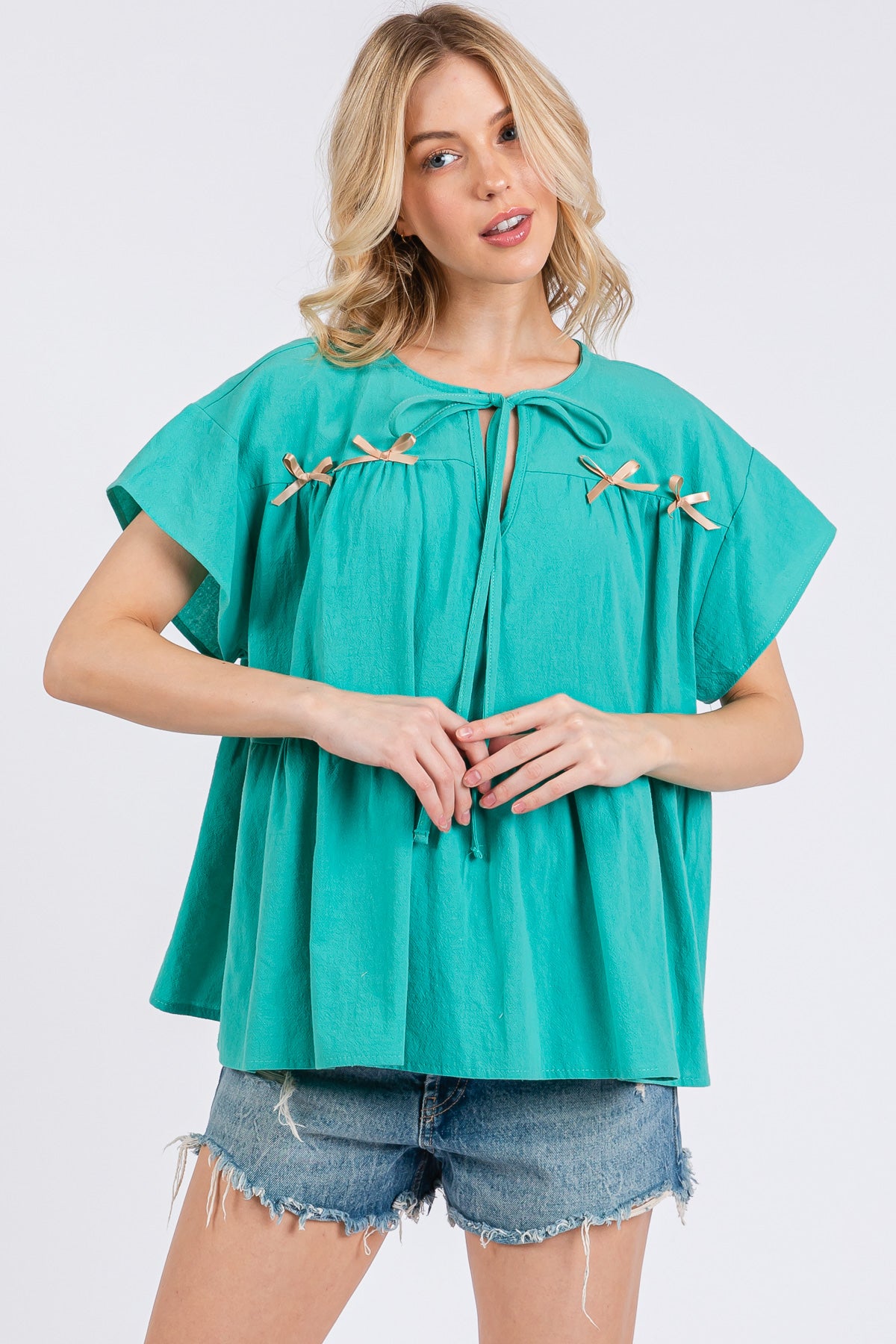 Ribbon Detail Flared Peplum Top