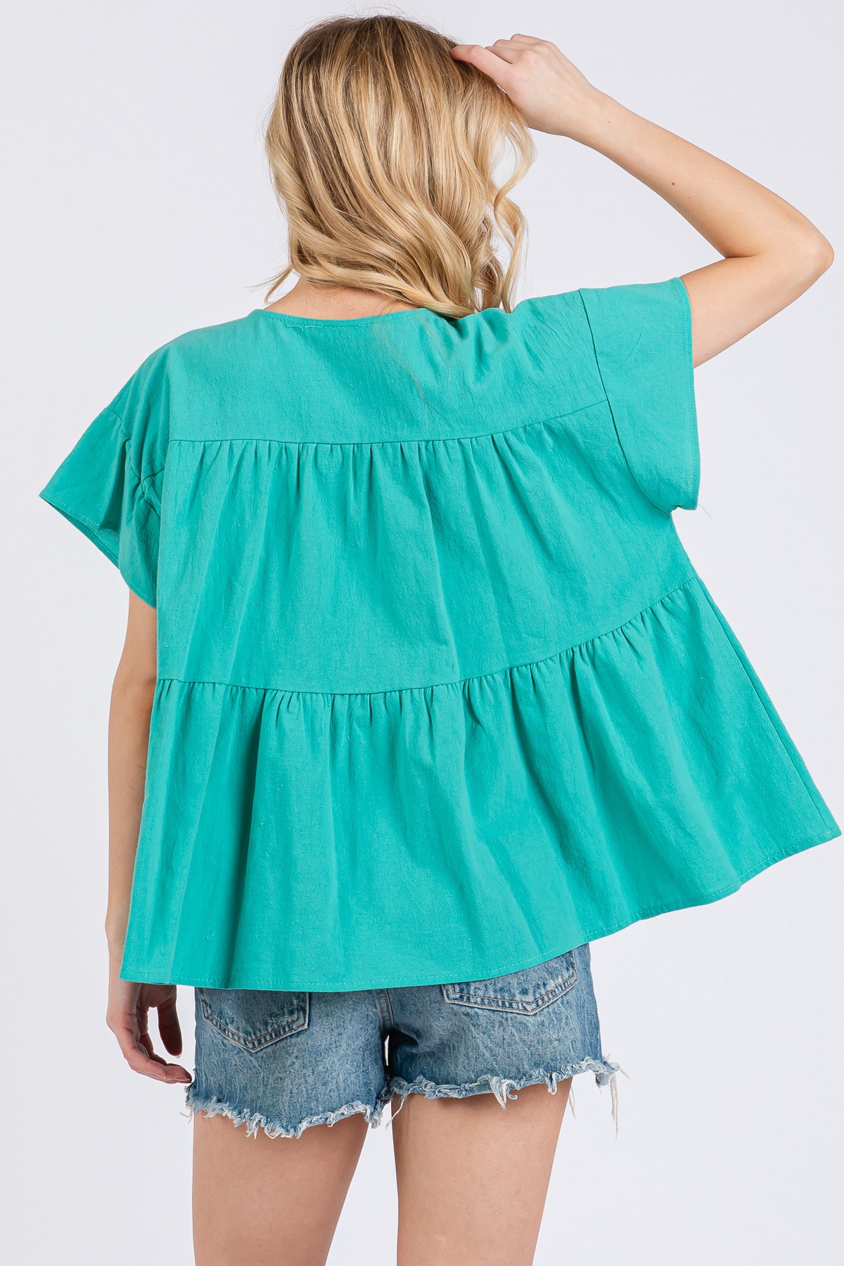 Ribbon Detail Flared Peplum Top