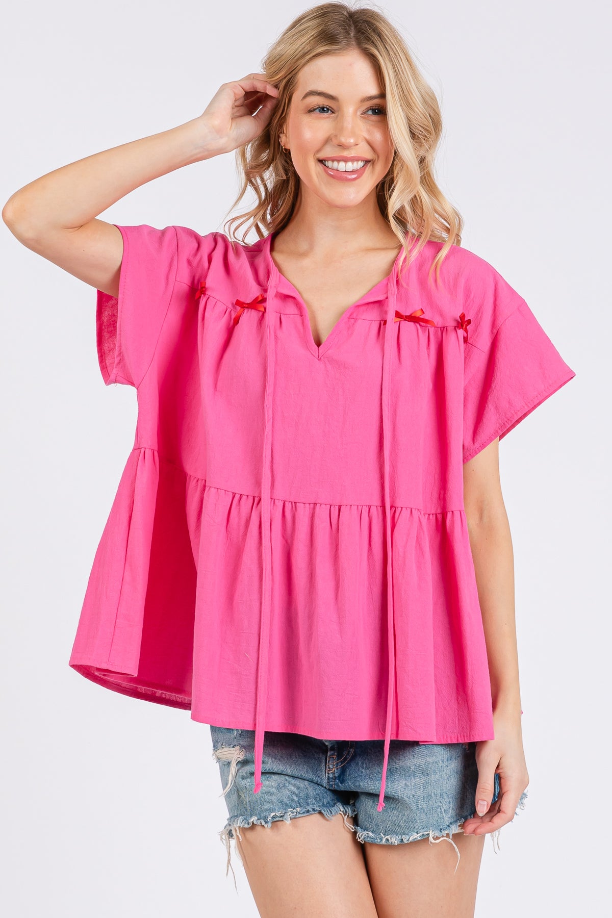 Ribbon Detail Flared Peplum Top