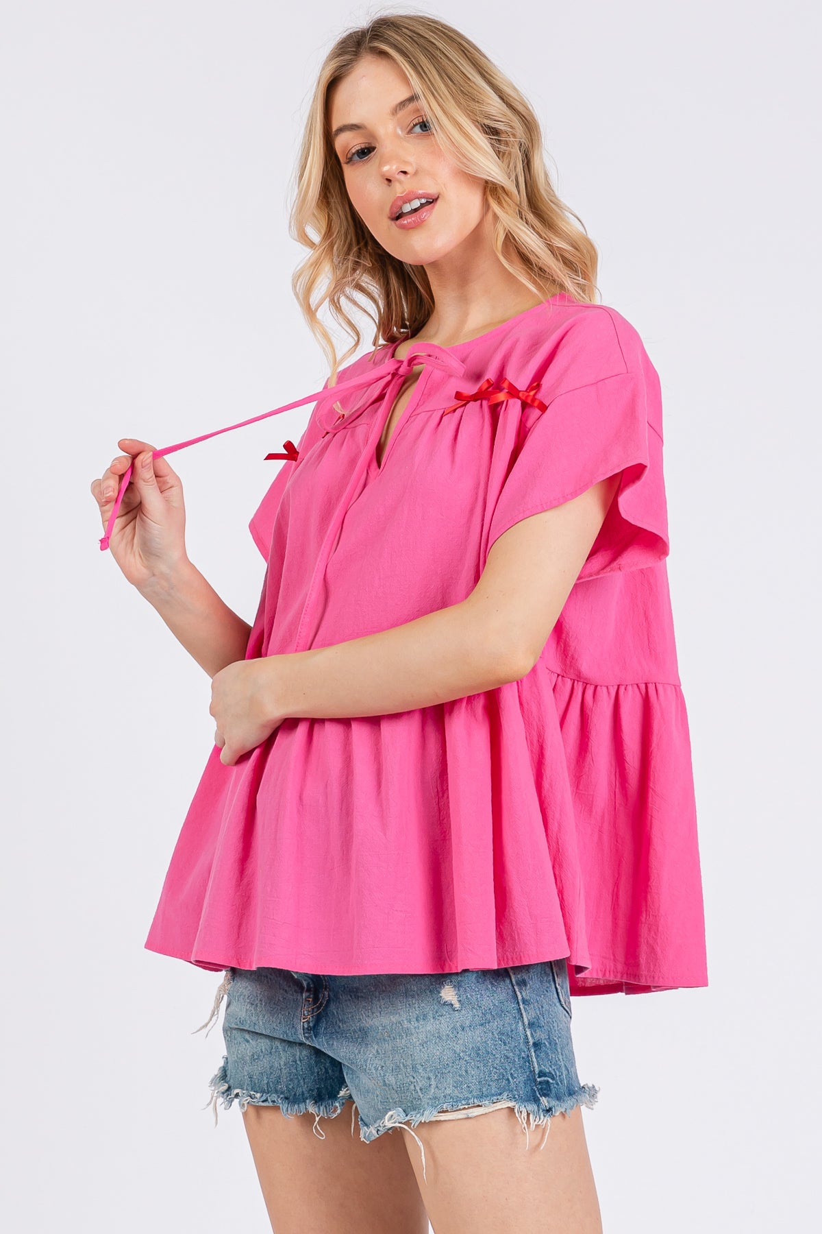 Ribbon Detail Flared Peplum Top