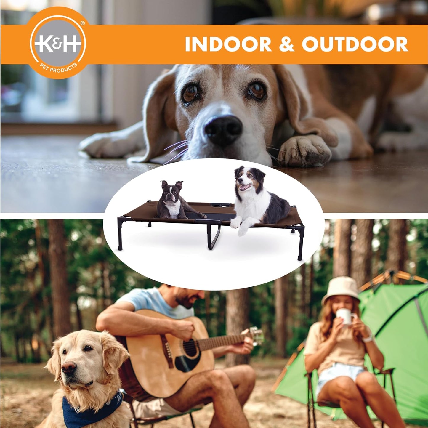K&H Pet Products Outdoor Elevated Dog Cot, Breathable Cooling Elevated Cot Hammock Pet Bed for XL Dogs, Washable Mesh Cover, Raised Metal Frame, Collapsible, Portable - Extra-Large 50 X 32 Chocolate