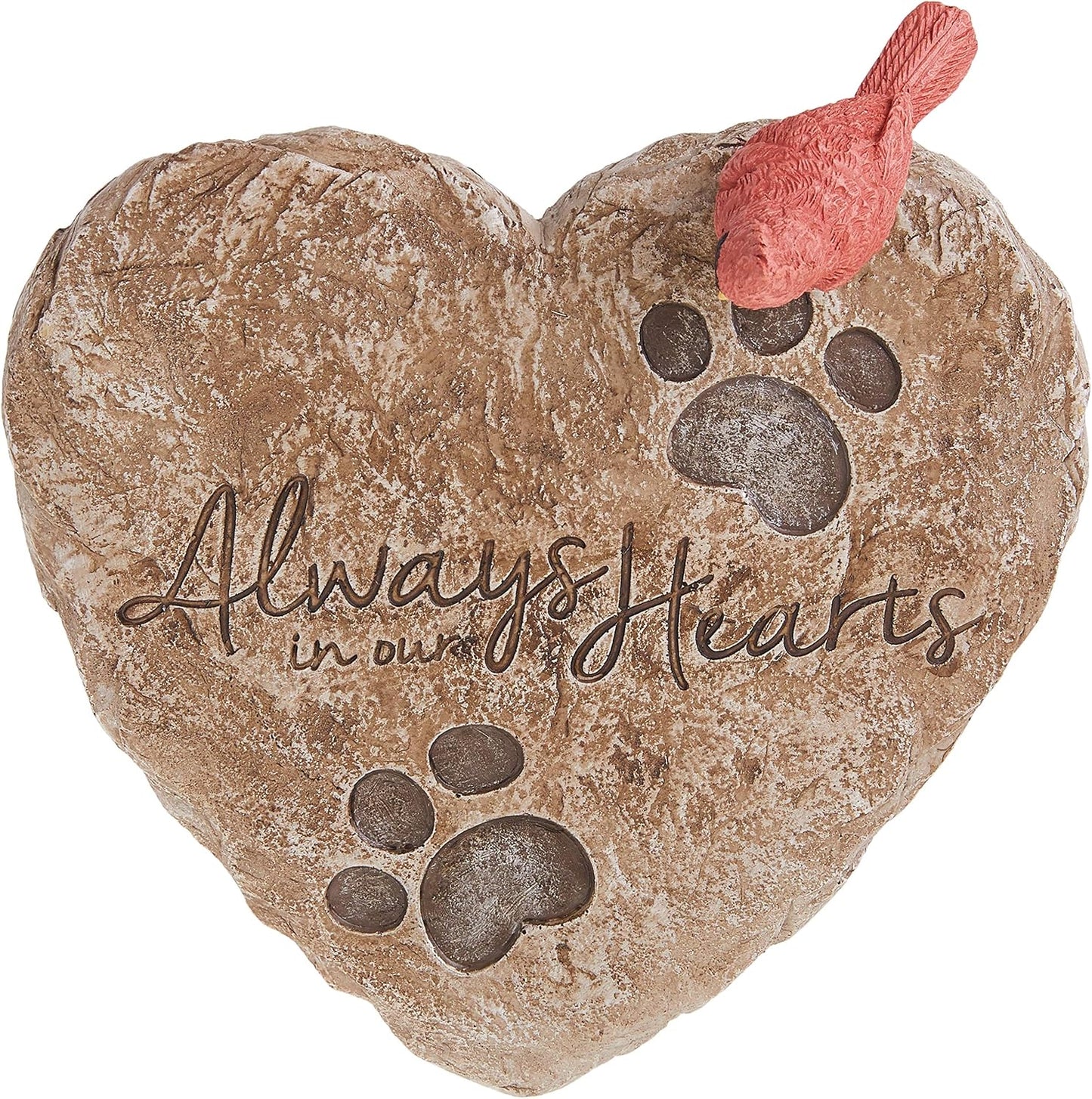 Precious Moments Garden Gifts 171460 Always in Our Hearts Decorative Resin Memorial Garden Stone with Cardinal Accent Yard Decor, Gray/Red, 8-Inch Long by 7-In Wide