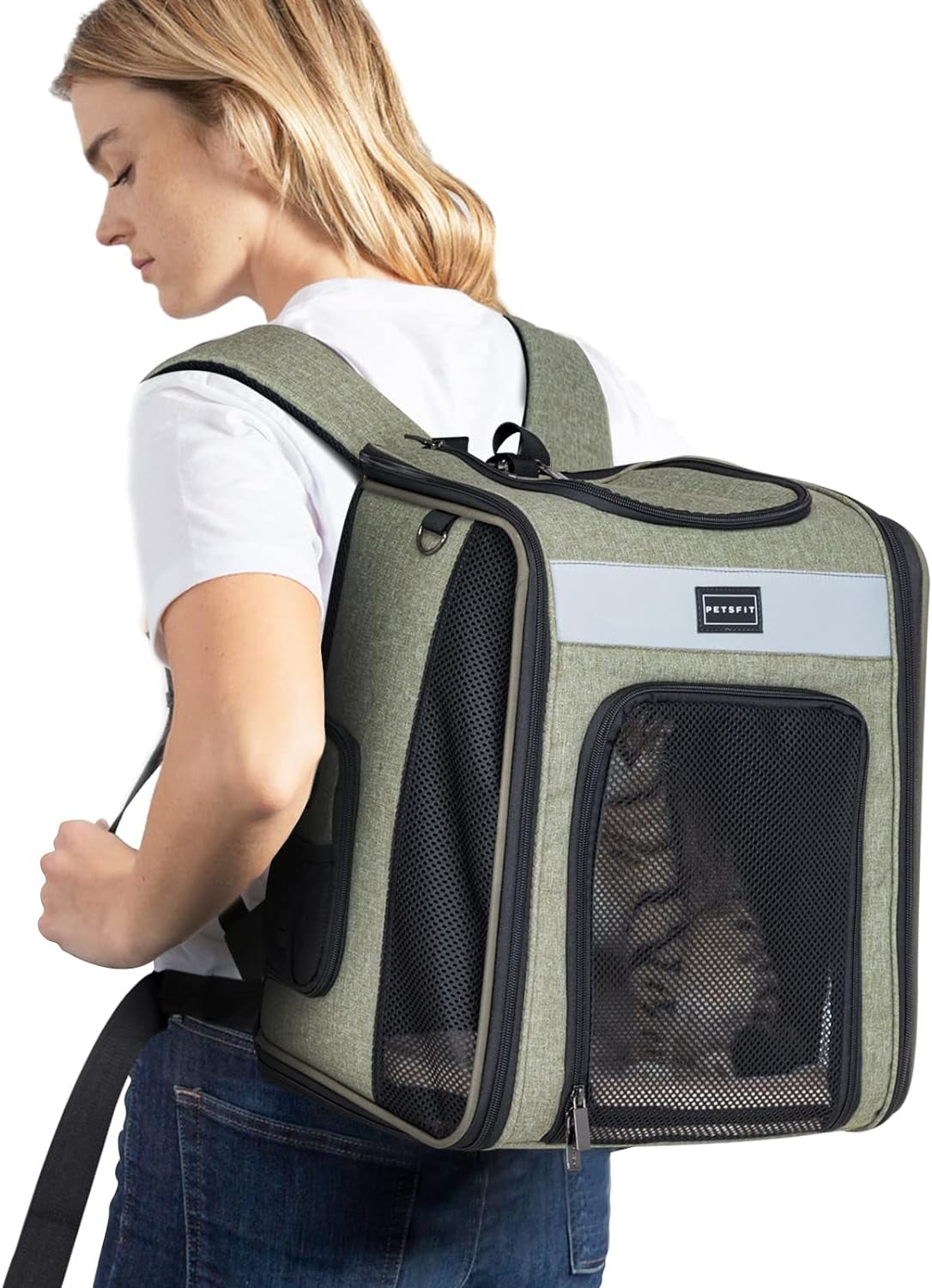Petsfit Cat Backpack Carrier with Soft Plush Mat, Cross Ventilation Design, Dog Backpack Easy Fit for Travel Camping Hiking, Hold Pets up to 22 Lbs