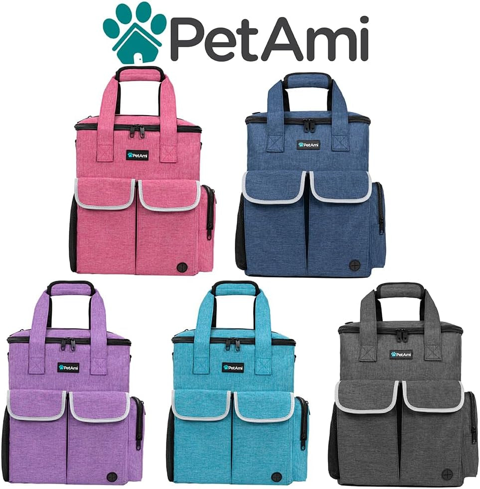 Petami Dog Travel Bag Pet Supplies Accessories Organizer for Traveling, Camping, Weekend; Cat Pet Travel Bag Kit Includes 2 Food Storage Containers, 2 Collapsible Bowls, 1 Feeding Mat (Purple)