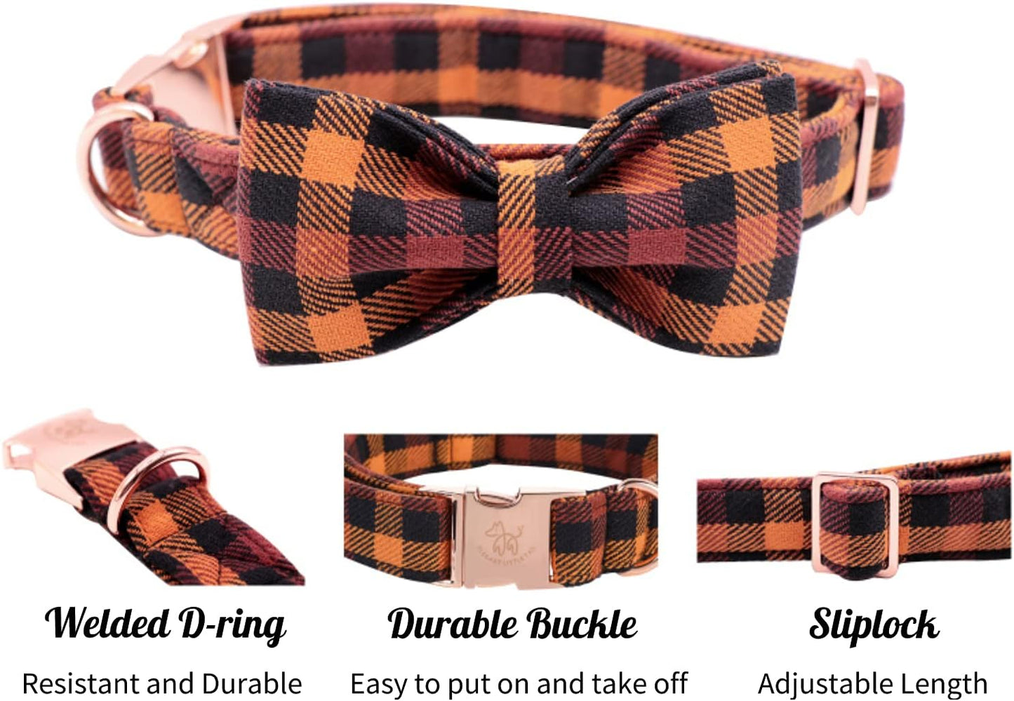 Elegant Little Tail Dog Collar with Bow, Bowtie Dog Collar, Adjustable Fall Dog Collars for Small Medium Large Dogs