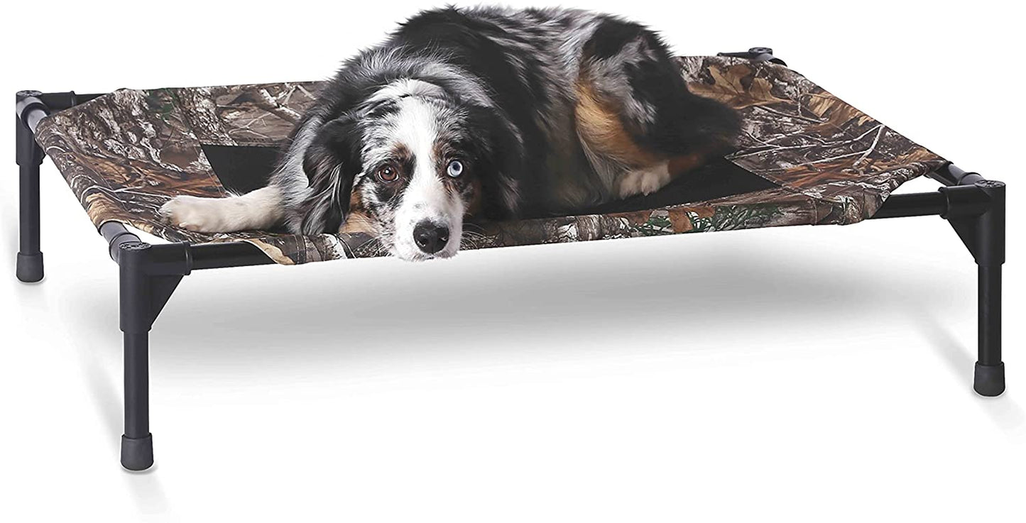 K&H Pet Products Outdoor Elevated Dog Cot, Breathable Cooling Elevated Cot Hammock Pet Bed for XL Dogs, Washable Mesh Cover, Raised Metal Frame, Collapsible, Portable - Extra-Large 50 X 32 Chocolate