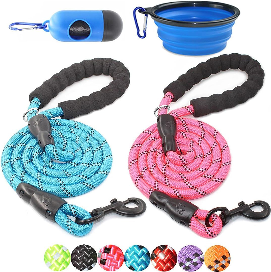 2-Pack Reflective Dog Leashes – 5/6 FT with Padded Handle (Blue & Pink)