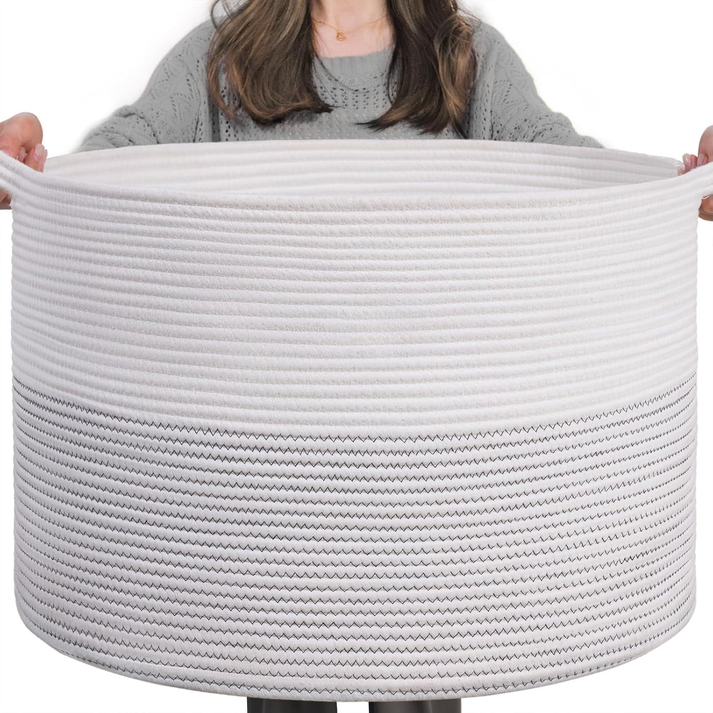 INDRESSME Xxxlarge Jute Rope Basket 21.7" X 21.7" X 13.8" Woven Baby Laundry Baskets for Blankets Toys Storage Basket with Handle Comforter Cushions Storage Bins Thread Laundry Hamper