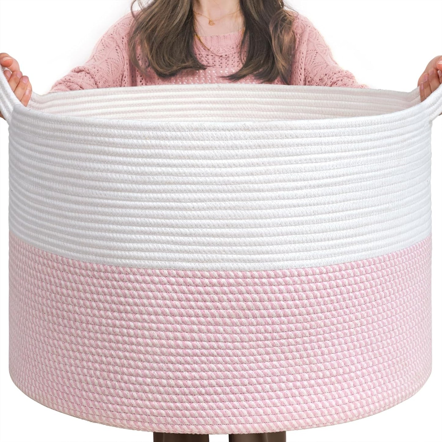 INDRESSME Xxxlarge Jute Rope Basket 21.7" X 21.7" X 13.8" Woven Baby Laundry Baskets for Blankets Toys Storage Basket with Handle Comforter Cushions Storage Bins Thread Laundry Hamper