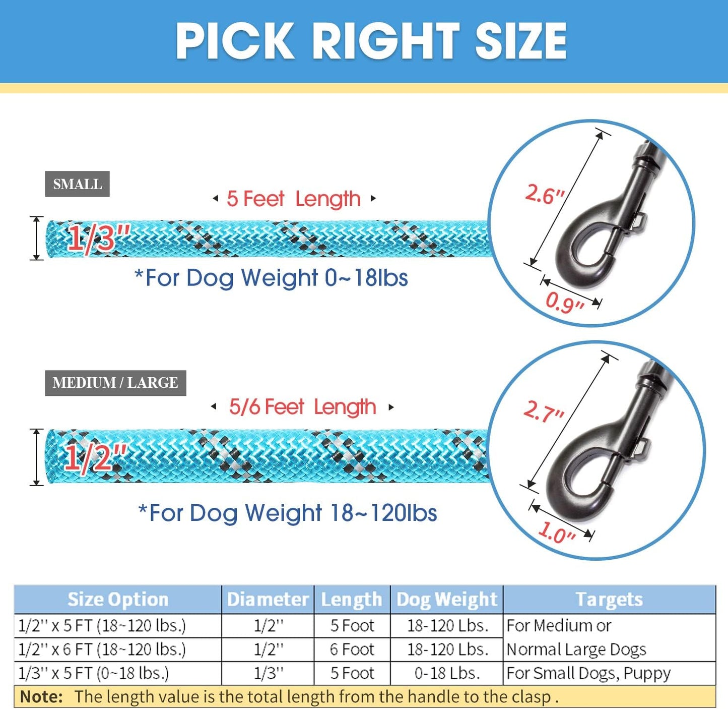 2-Pack Reflective Dog Leashes – 5/6 FT with Padded Handle (Blue & Pink)