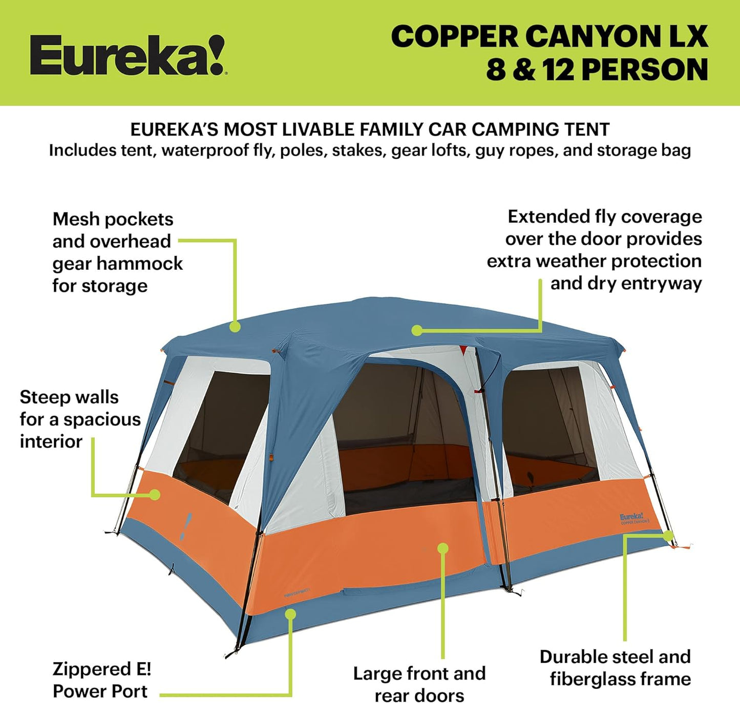 Eureka! Copper Canyon LX, 3 Season, Family and Car Camping Tent (4, 6, 8 or 12 Person)