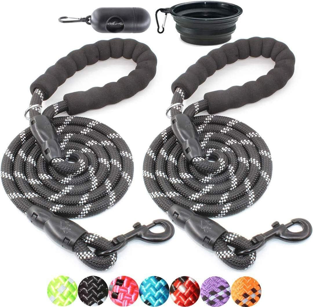 2-Pack Reflective Dog Leashes – 5/6 FT with Padded Handle (Blue & Pink)