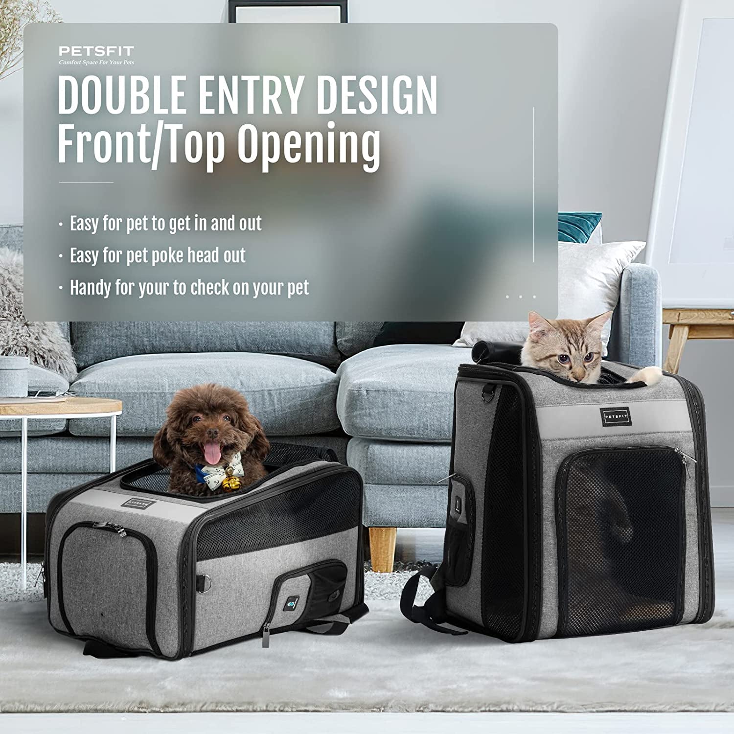 Petsfit Cat Backpack Carrier with Soft Plush Mat, Cross Ventilation Design, Dog Backpack Easy Fit for Travel Camping Hiking, Hold Pets up to 22 Lbs