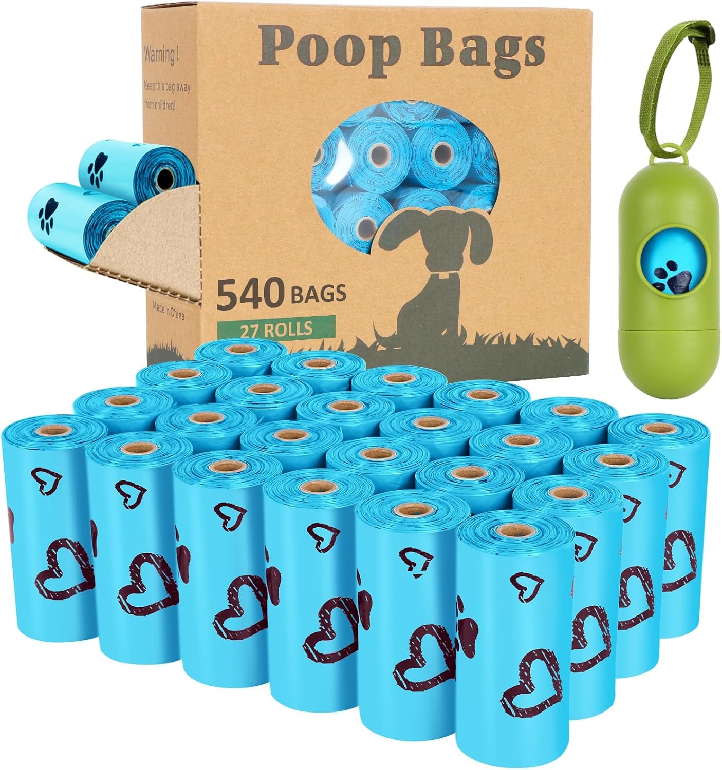 Dog Poop Bag Rolls -540 Count Dog Poop Bags with Dispenser – Extra Thick & Leakproof | Scented Blue
