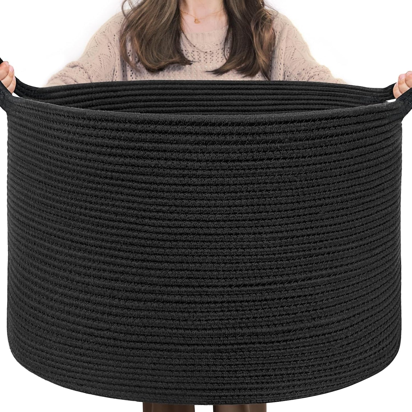 INDRESSME Xxxlarge Jute Rope Basket 21.7" X 21.7" X 13.8" Woven Baby Laundry Baskets for Blankets Toys Storage Basket with Handle Comforter Cushions Storage Bins Thread Laundry Hamper