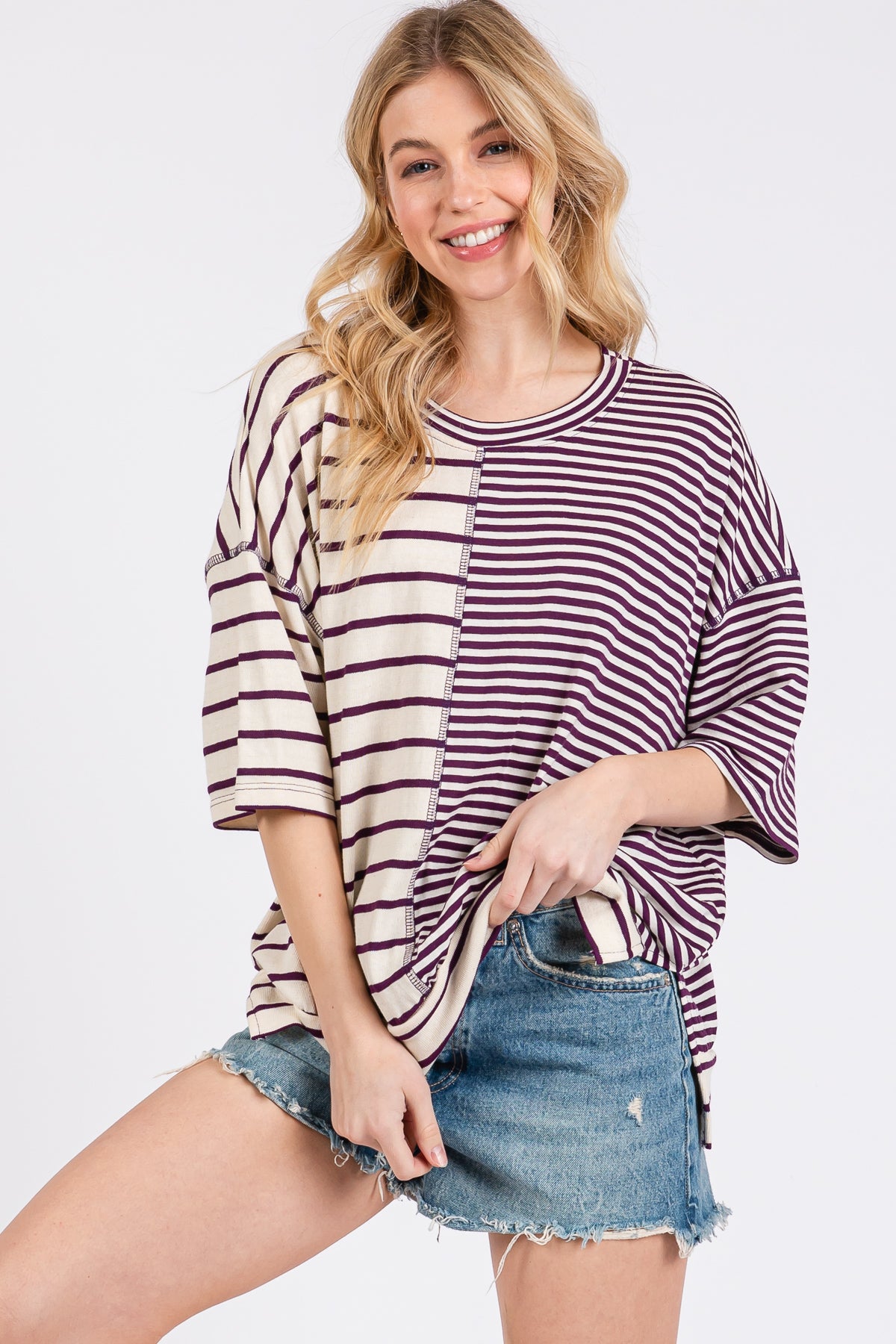 Gestreiftes Oversize-T-Shirt „Game Day“