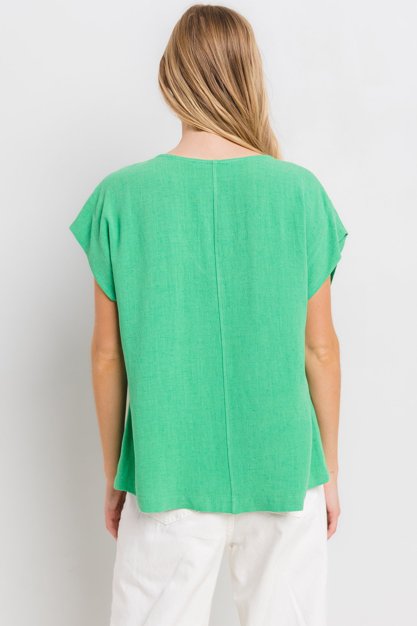 Relaxed Fit V-Neck Linen Top