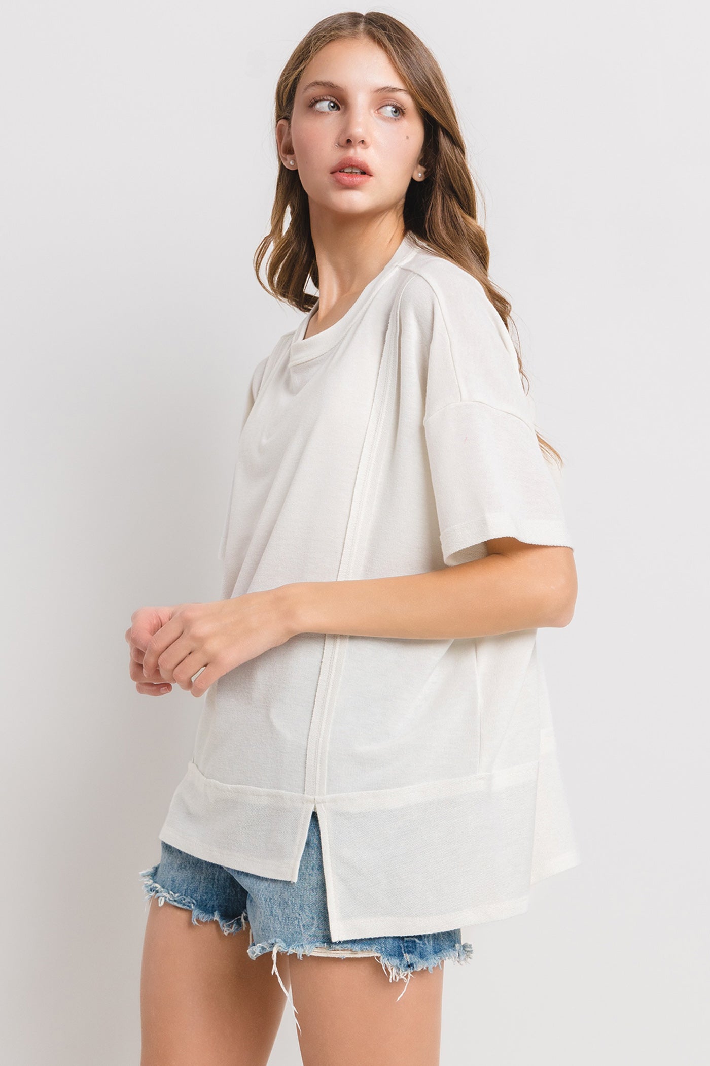 Crew Neck Short Sleeve Oversized French Teery  Knit Top