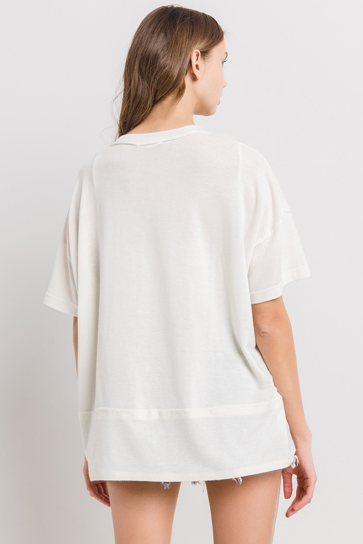 Crew Neck Short Sleeve Oversized French Teery  Knit Top