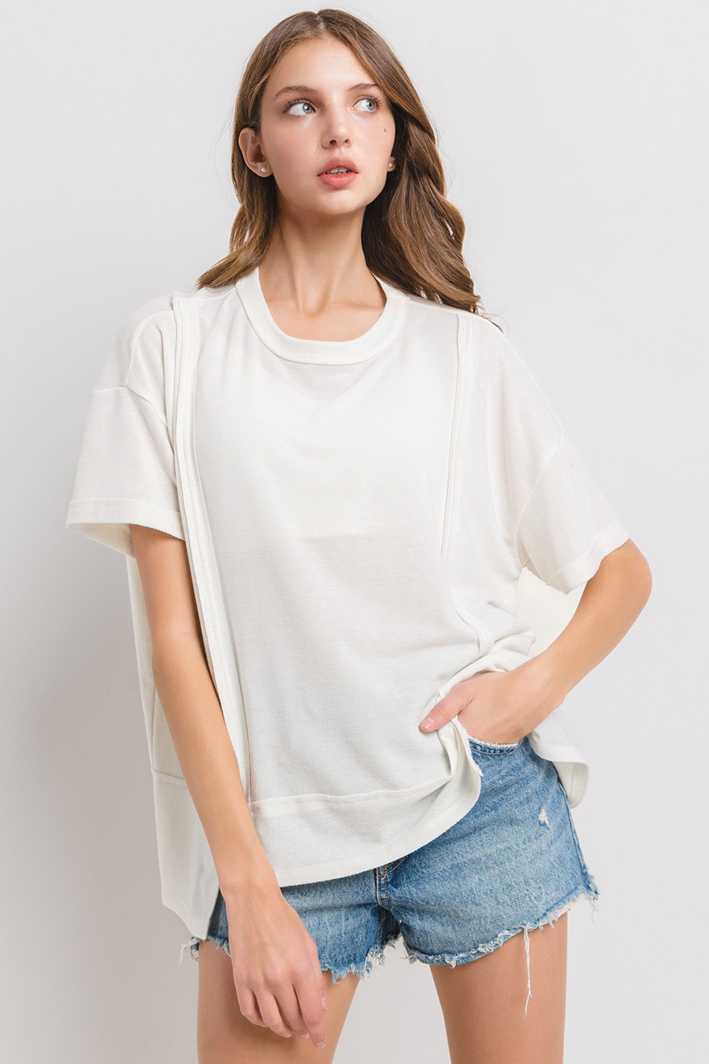 Crew Neck Short Sleeve Oversized French Teery  Knit Top