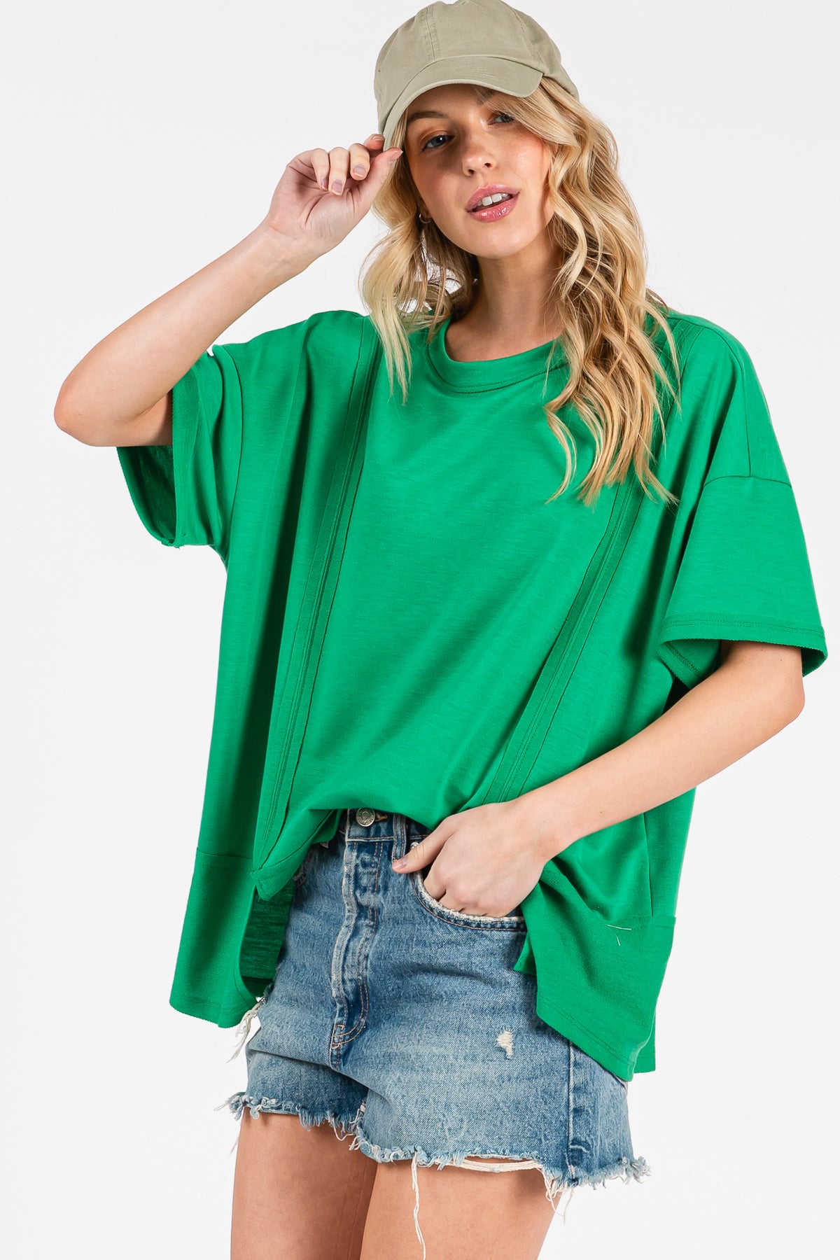 Crew Neck Short Sleeve Oversized French Teery  Knit Top