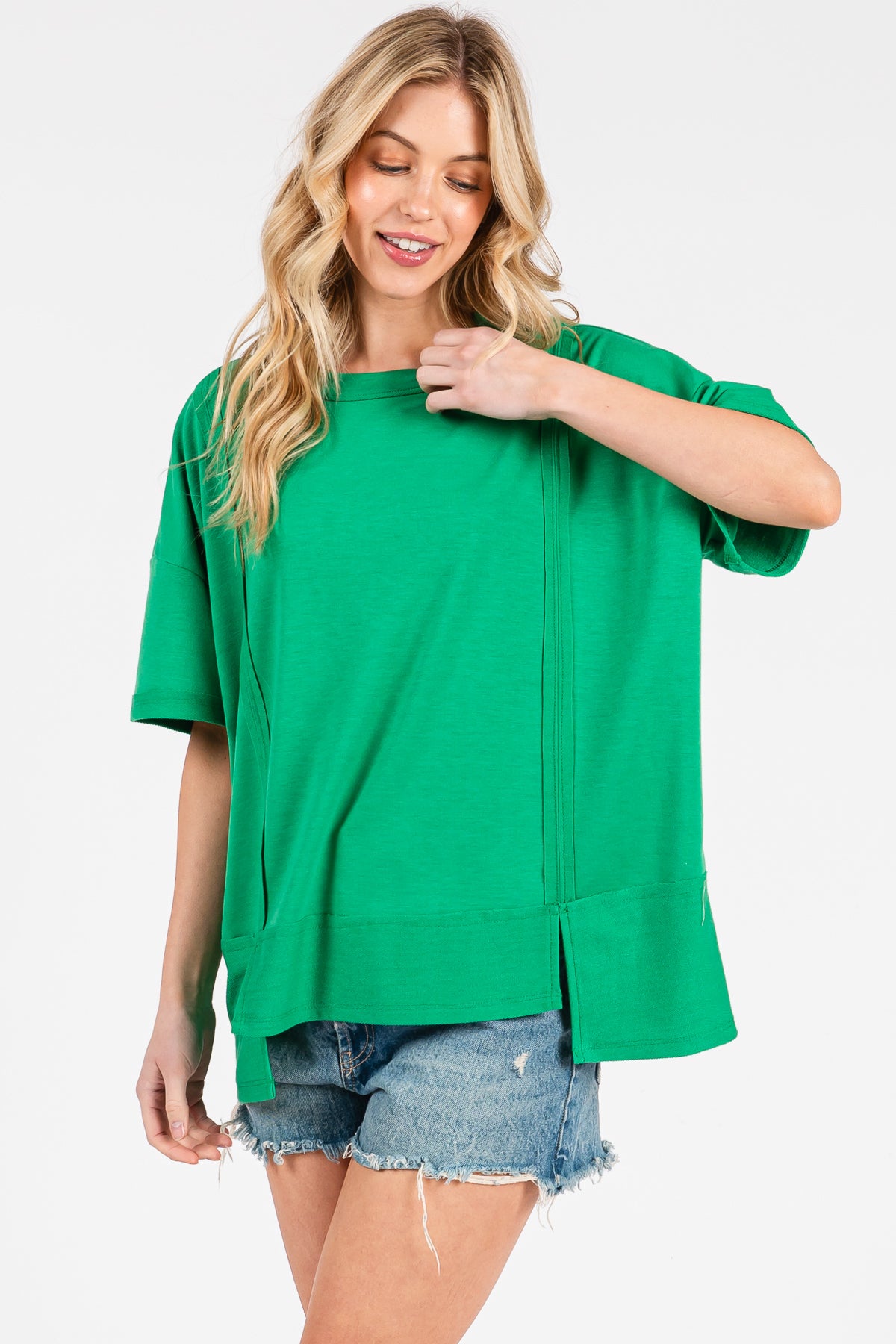 Crew Neck Short Sleeve Oversized French Teery  Knit Top