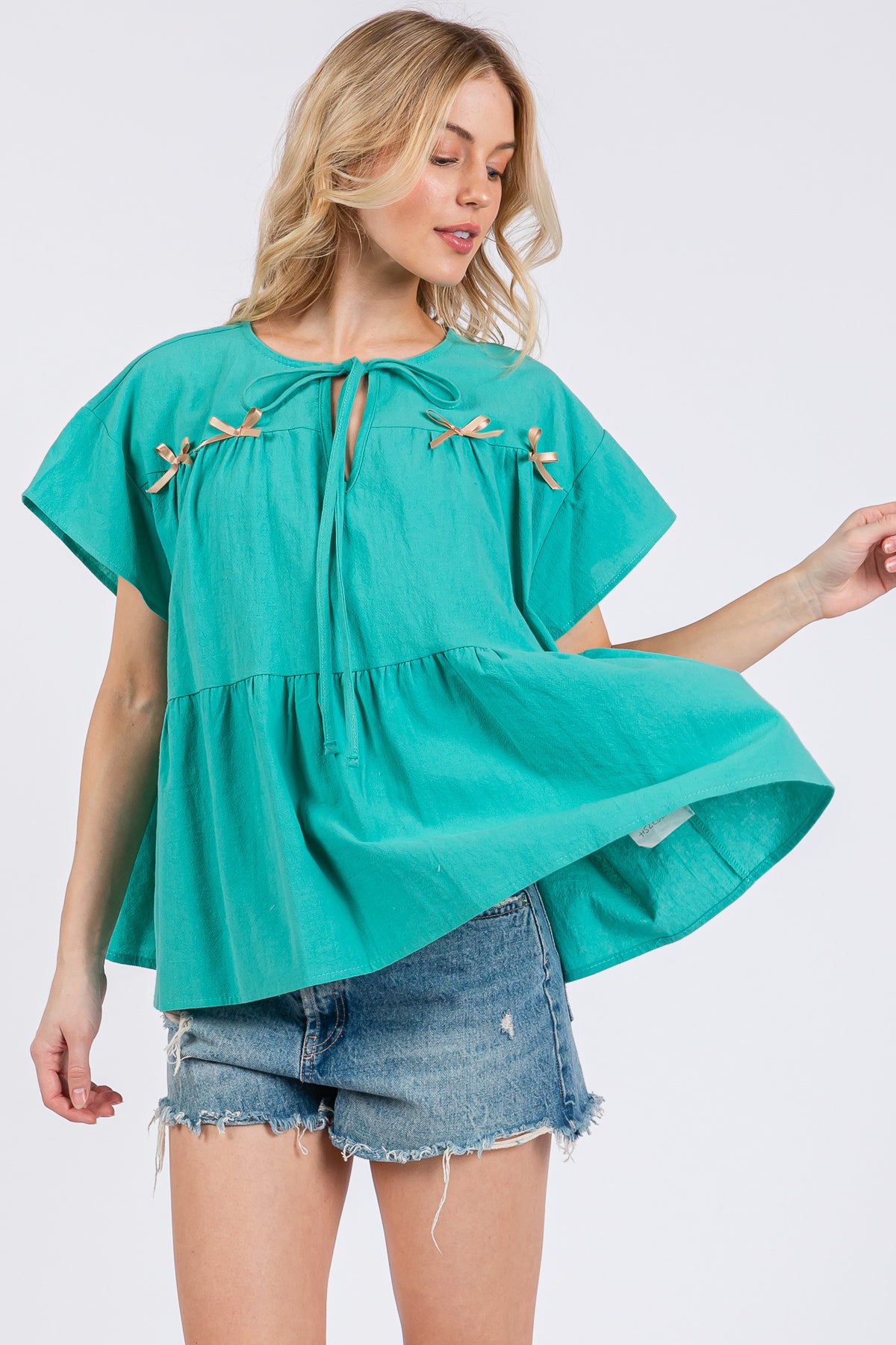 Ribbon Detail Flared Peplum Top