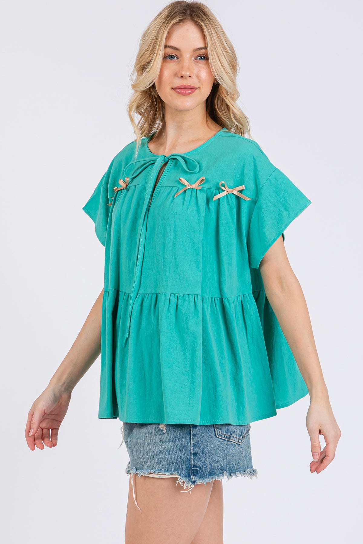 Ribbon Detail Flared Peplum Top